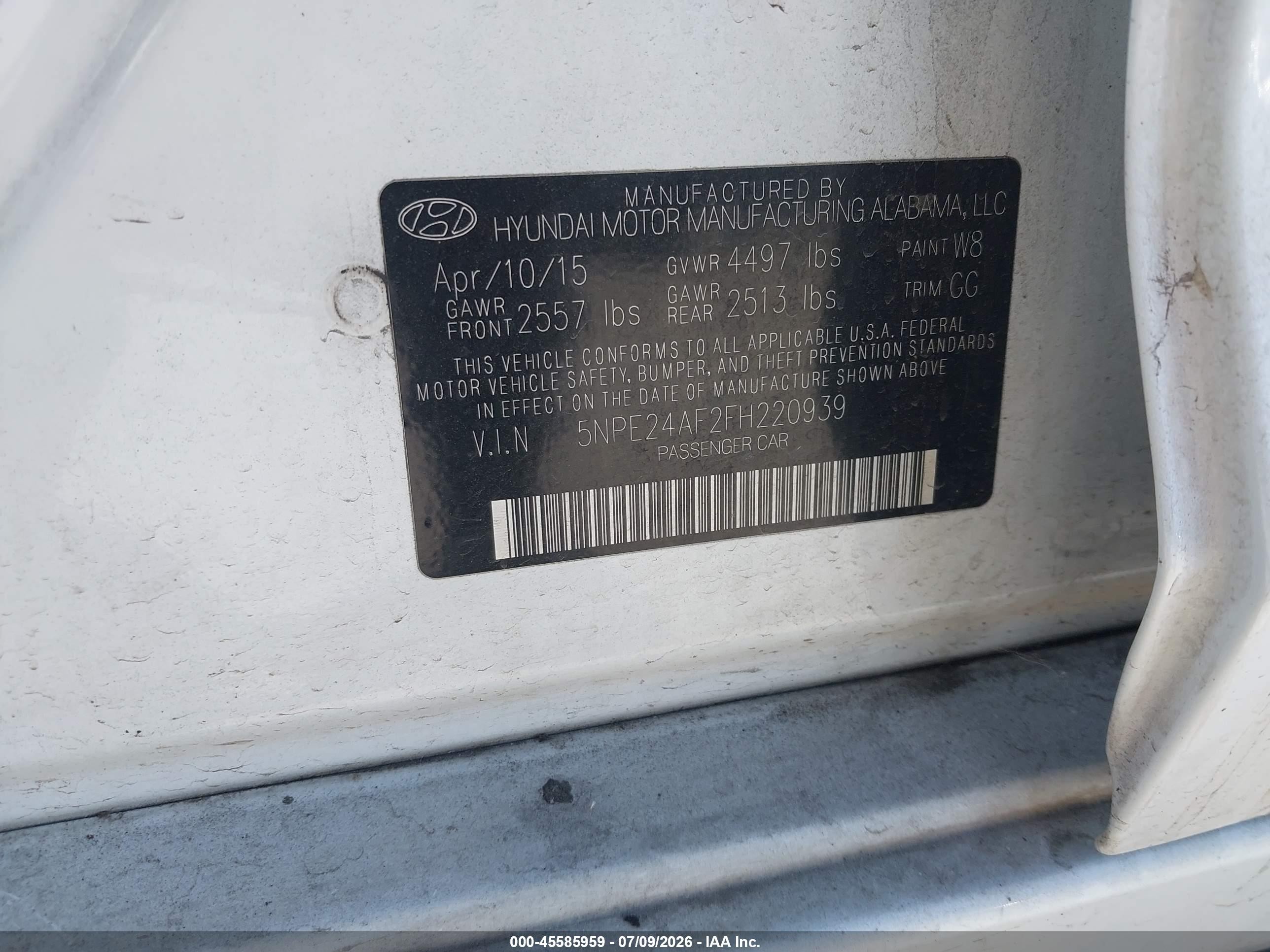 2015 Hyundai Sonata Se White vin: 5NPE24AF2FH220939