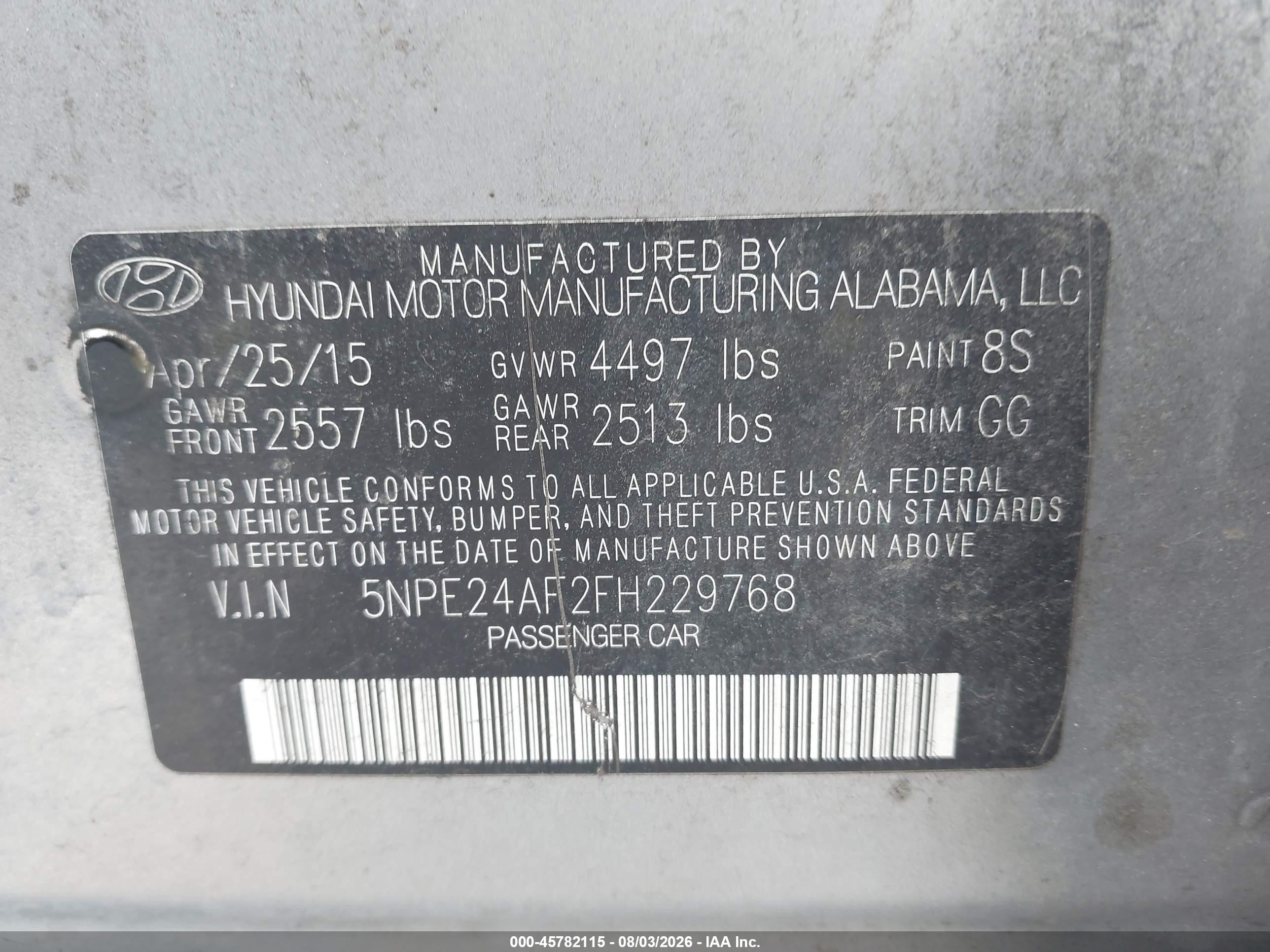 2015 Hyundai Sonata Se Gray vin: 5NPE24AF2FH229768