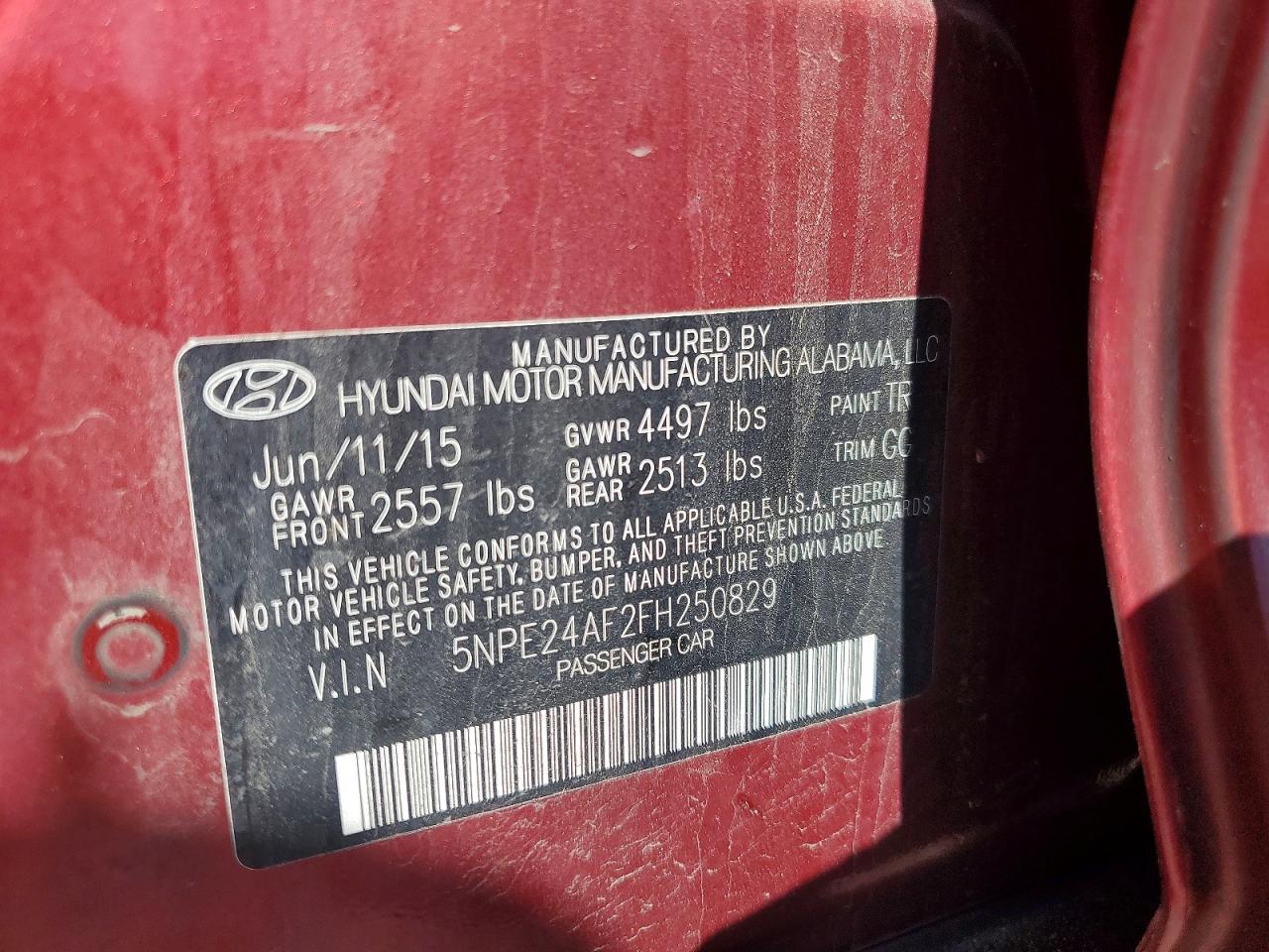 2015 Hyundai Sonata Se Red vin: 5NPE24AF2FH250829