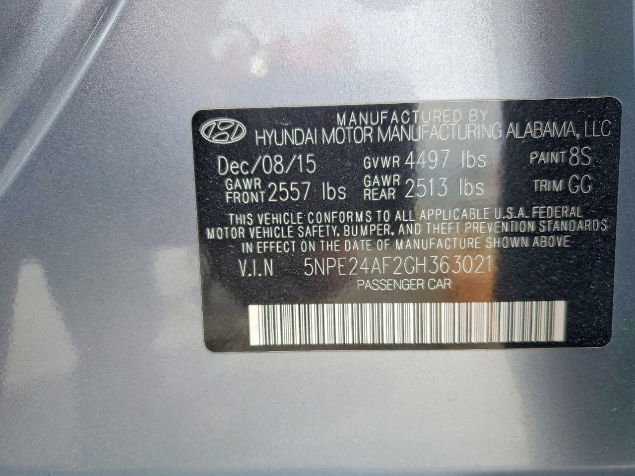 2016 Hyundai Sonata Se Gray vin: 5NPE24AF2GH363021