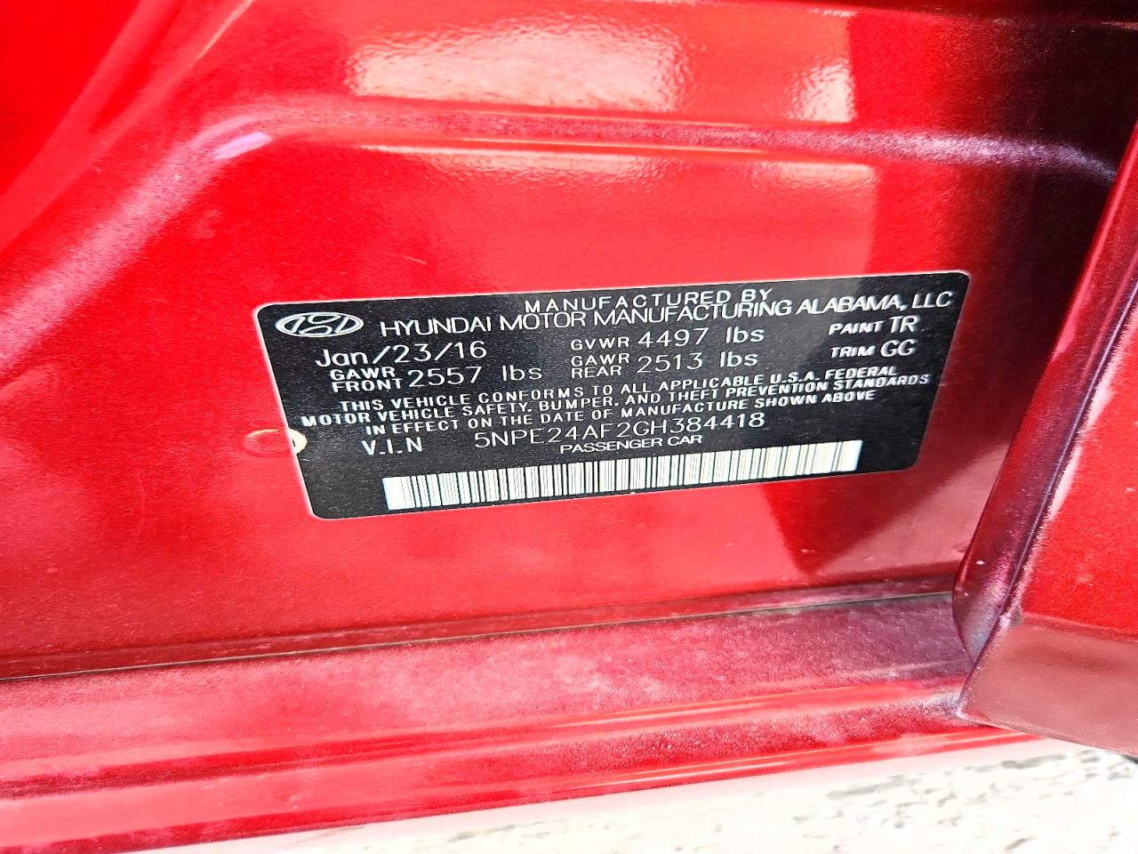 2016 Hyundai Sonata Se Red vin: 5NPE24AF2GH384418