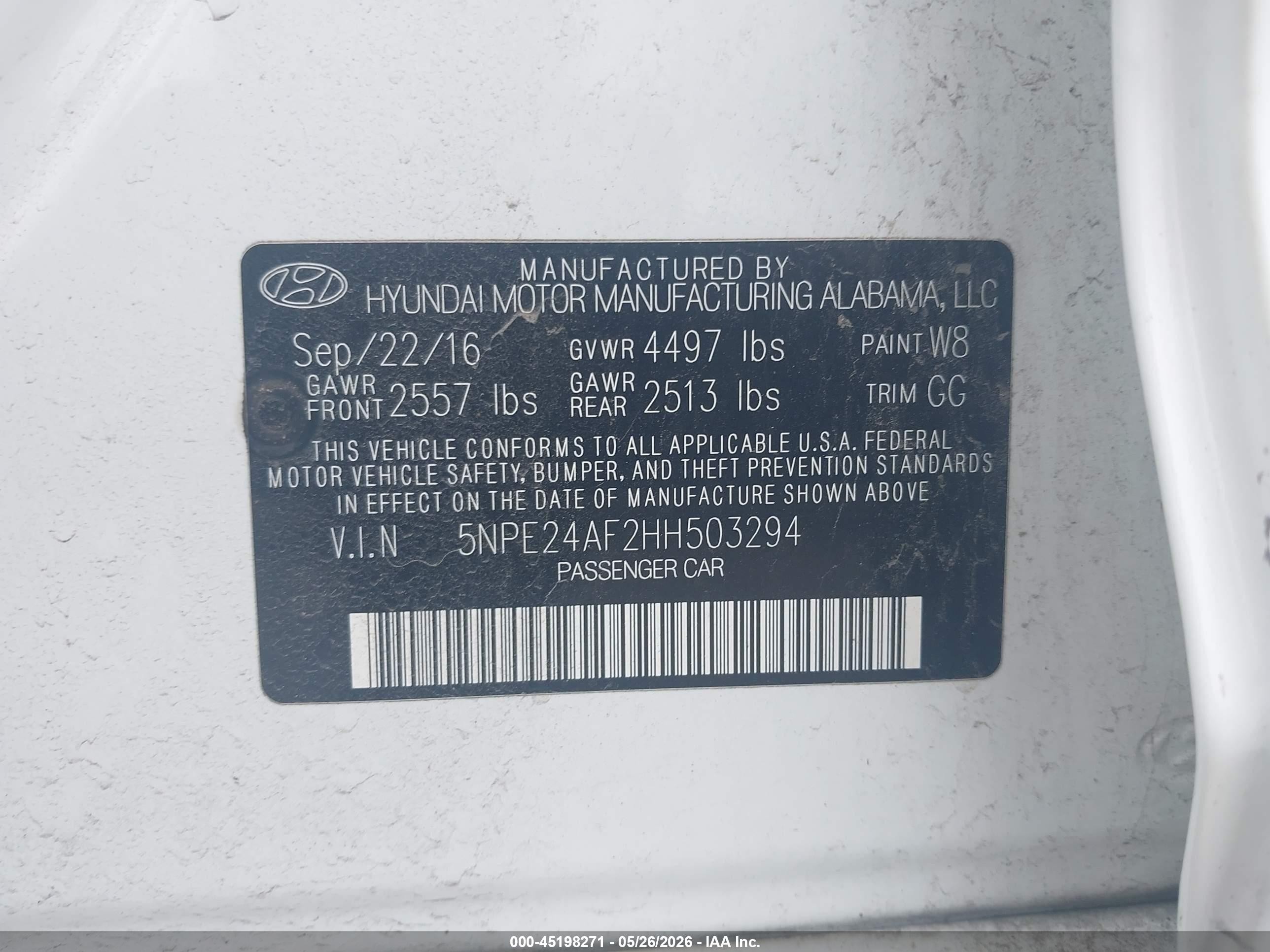 2017 Hyundai Sonata   White vin: 5NPE24AF2HH503294