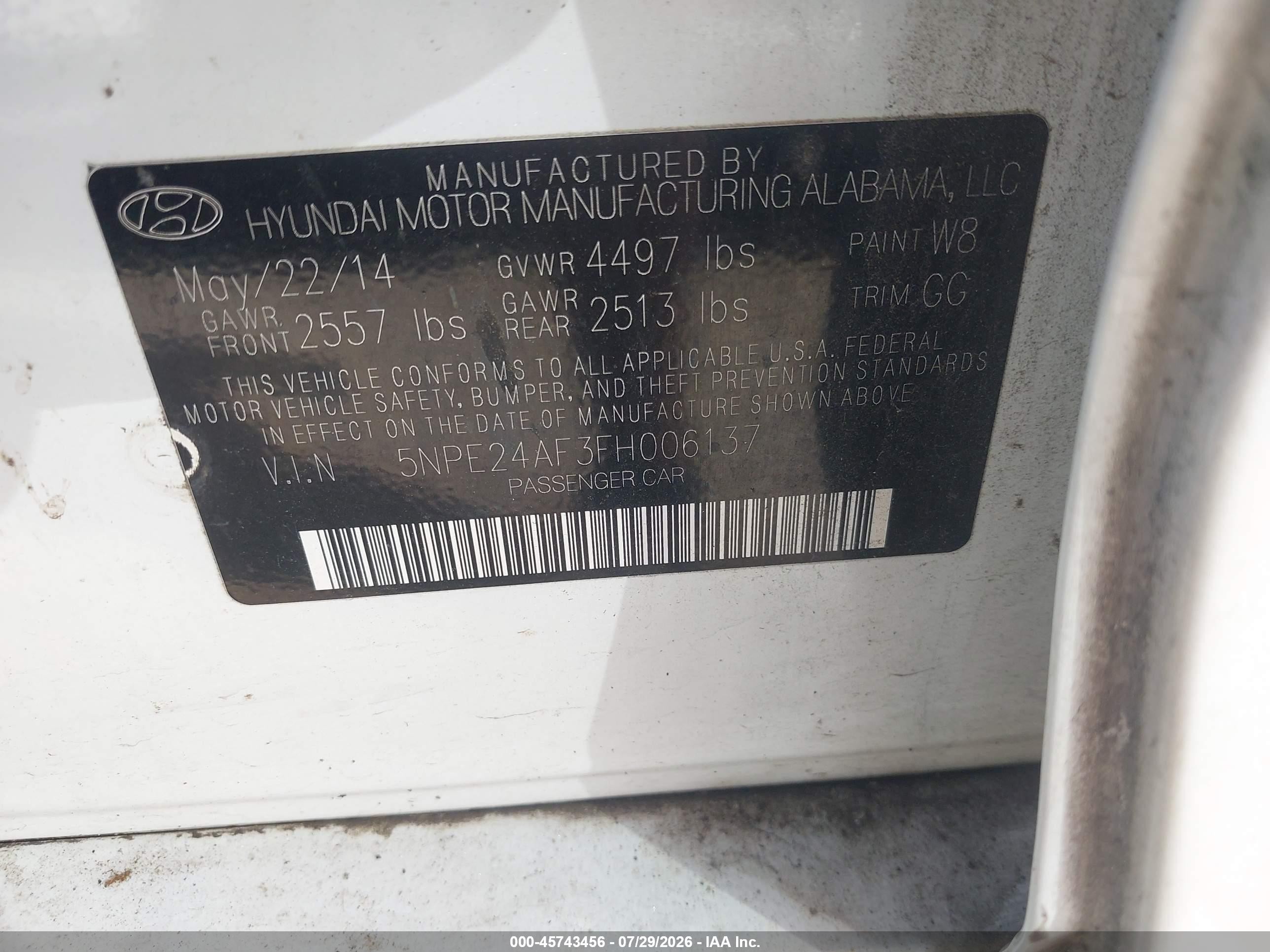 2015 Hyundai Sonata Se White vin: 5NPE24AF3FH006137