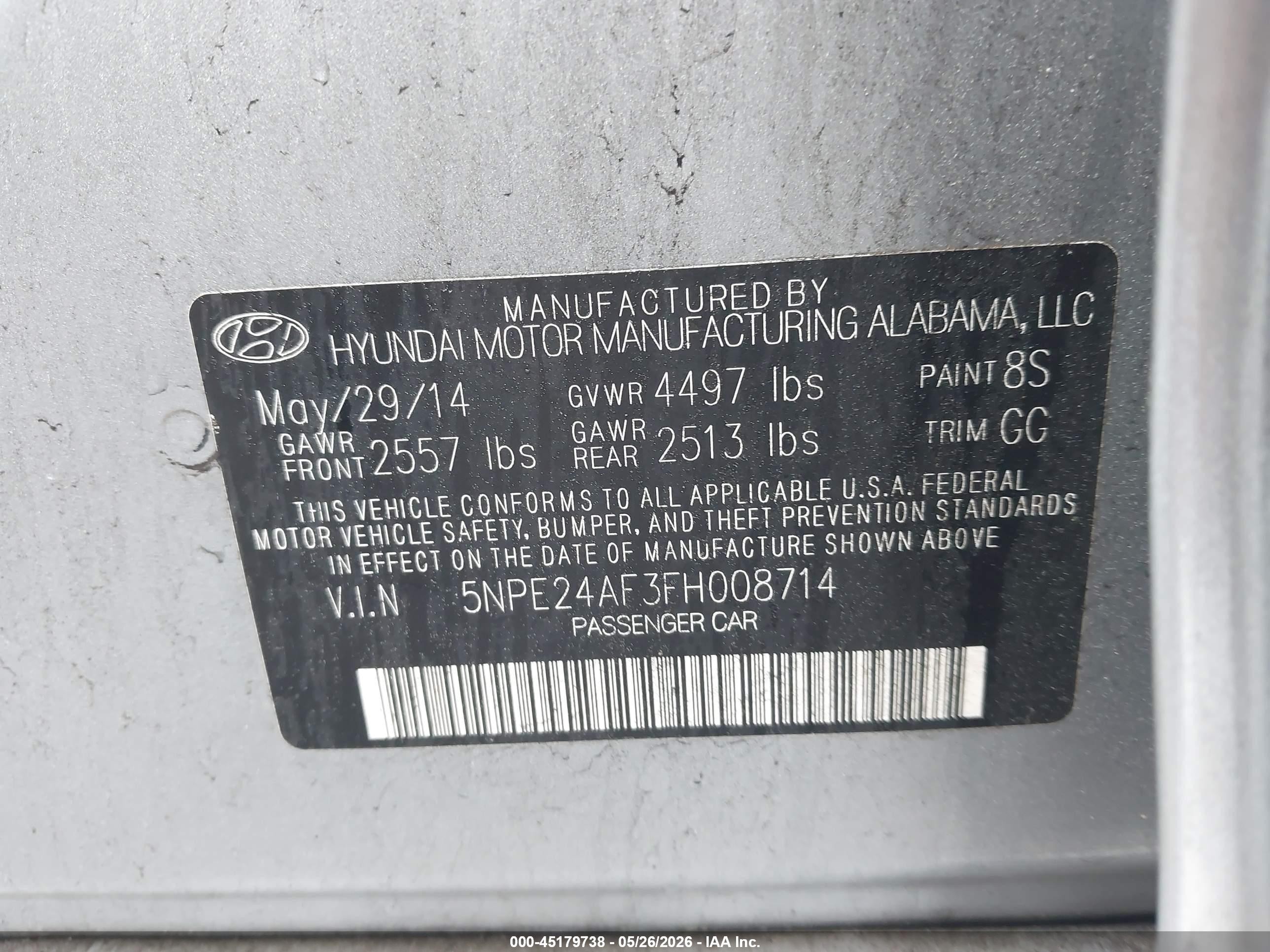 2015 Hyundai Sonata Se Silver vin: 5NPE24AF3FH008714