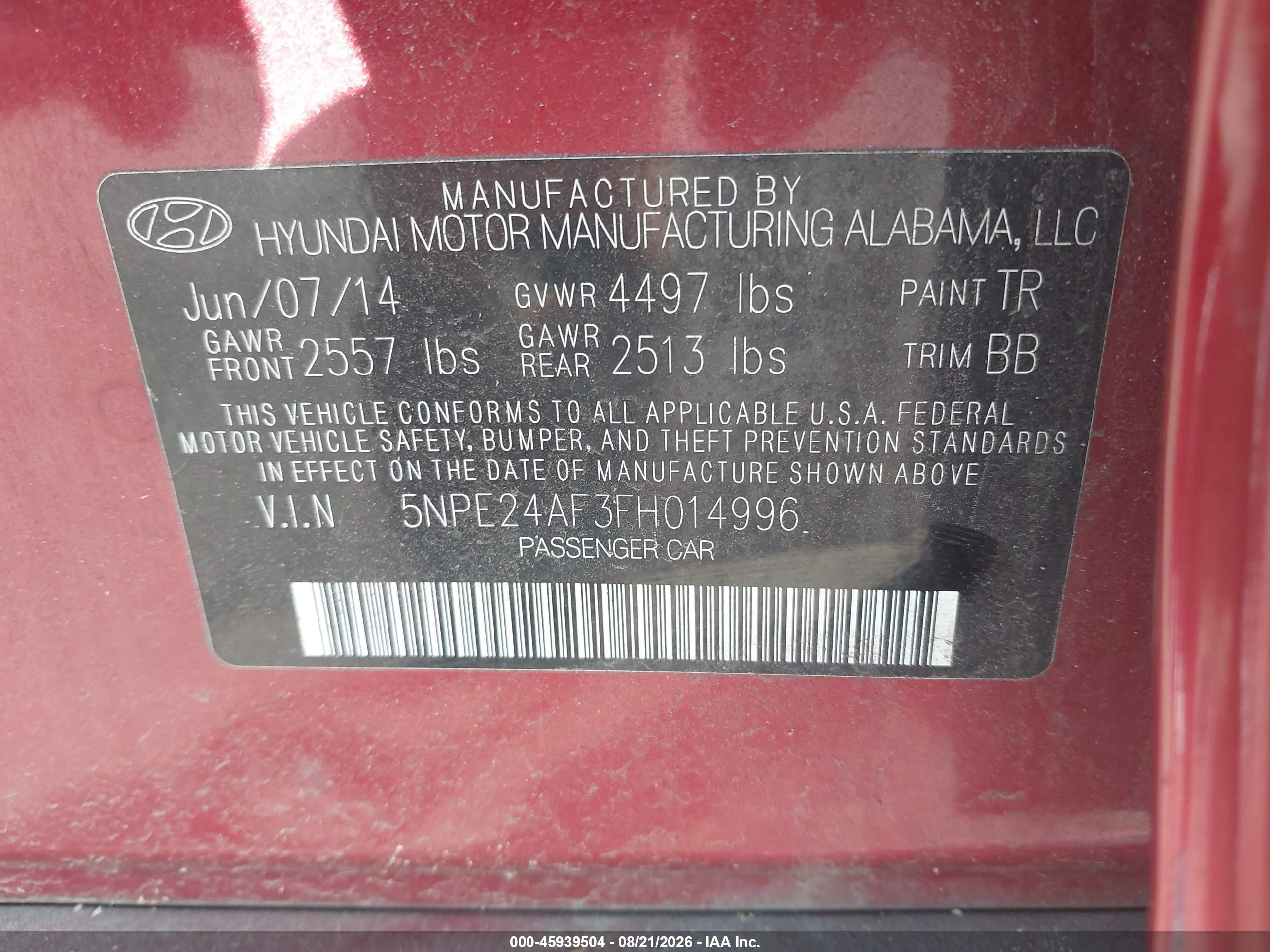 2015 Hyundai Sonata Se Red vin: 5NPE24AF3FH014996