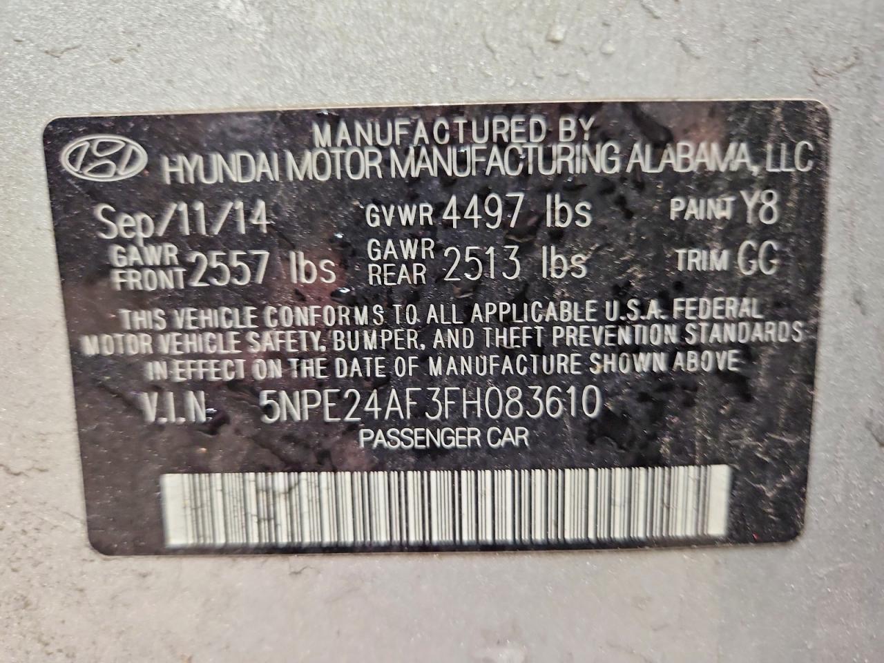 2015 Hyundai Sonata Se Silver vin: 5NPE24AF3FH083610