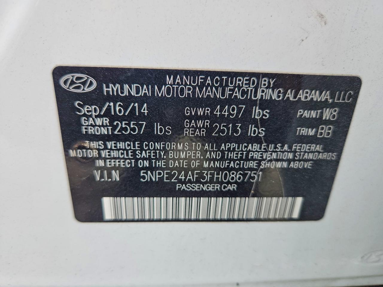 2015 Hyundai Sonata Se White vin: 5NPE24AF3FH086751