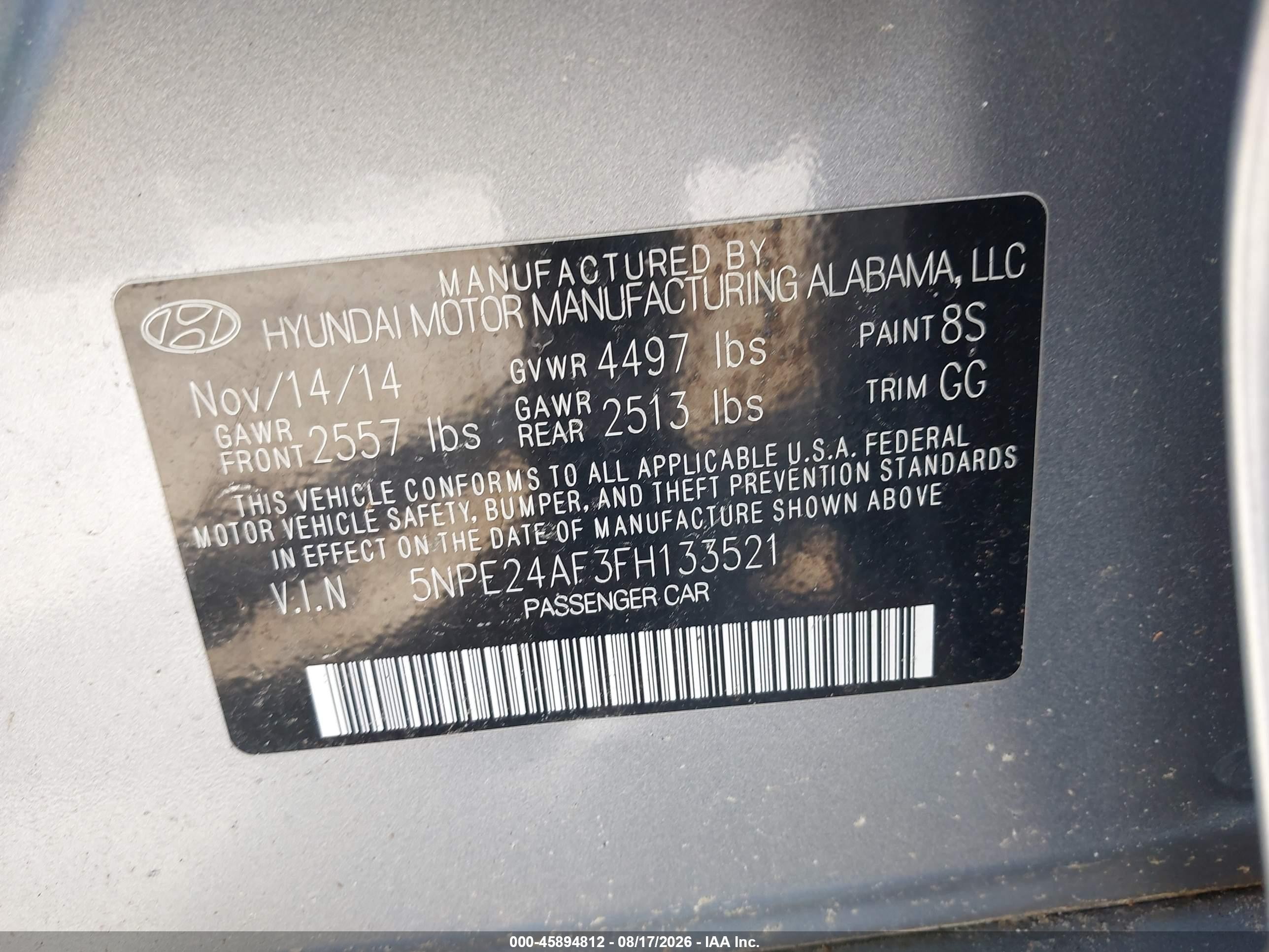 2015 Hyundai Sonata Se Silver vin: 5NPE24AF3FH133521