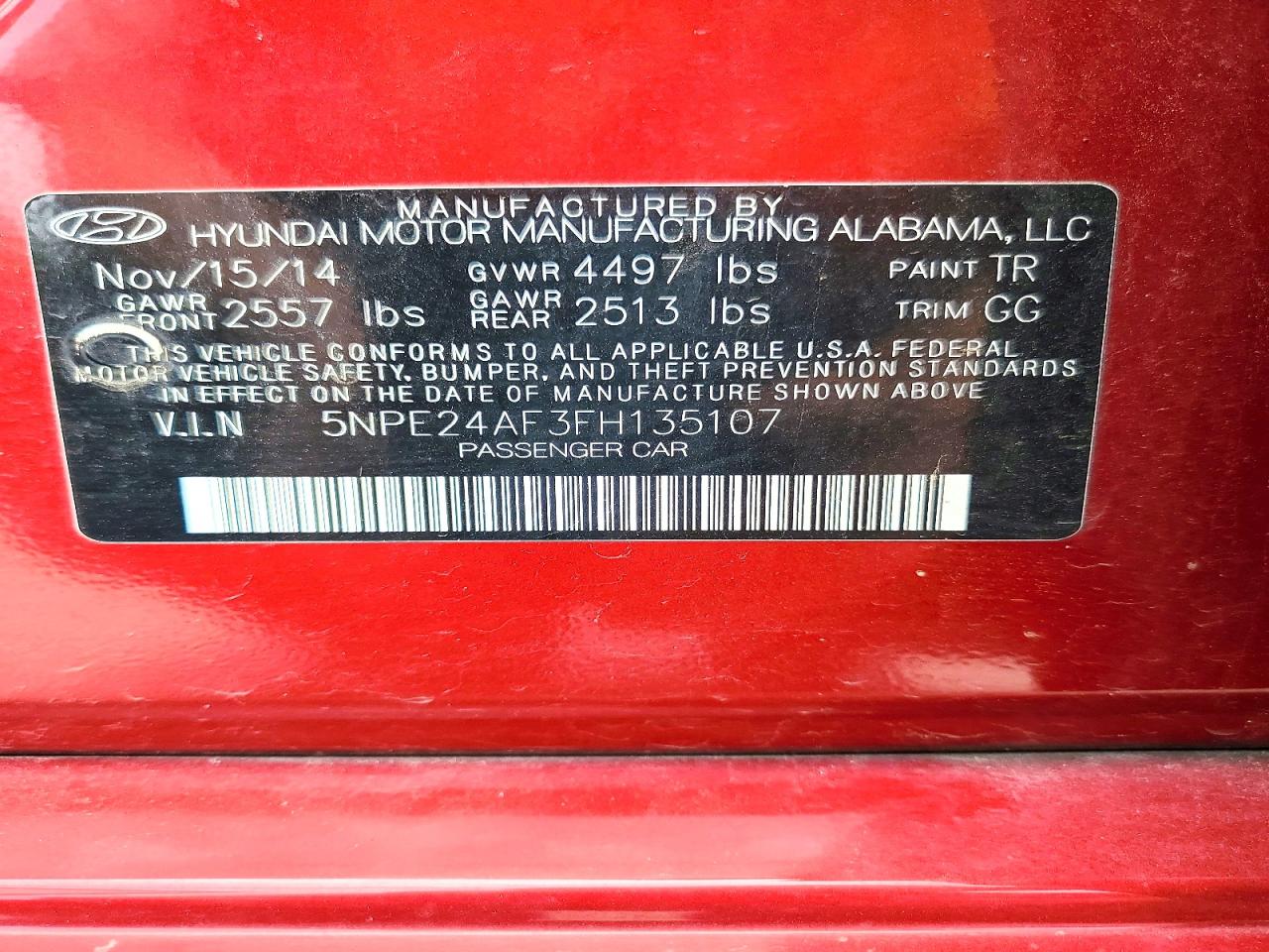 2015 Hyundai Sonata Se Red vin: 5NPE24AF3FH135107