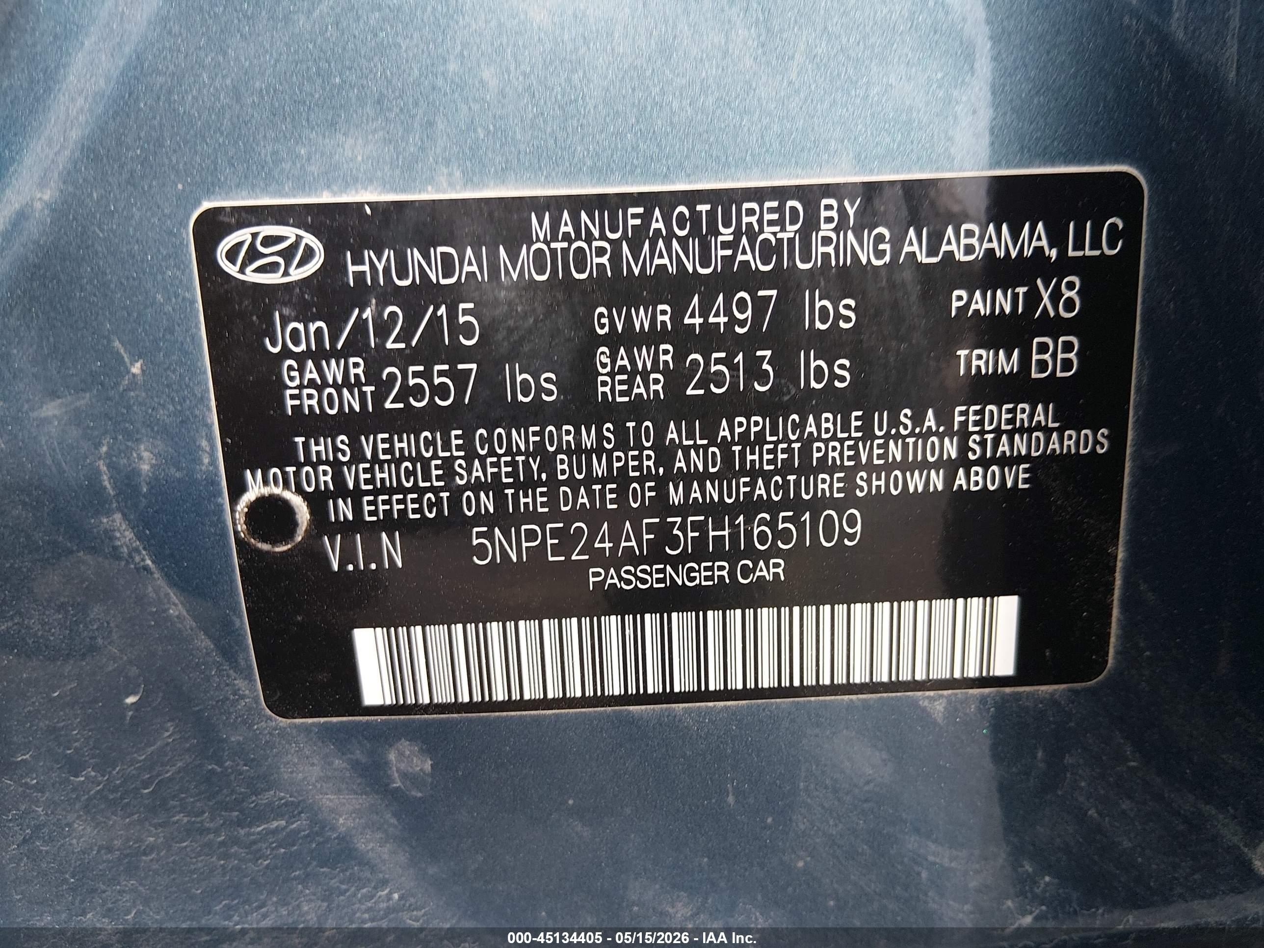 2015 Hyundai Sonata Se Blue vin: 5NPE24AF3FH165109