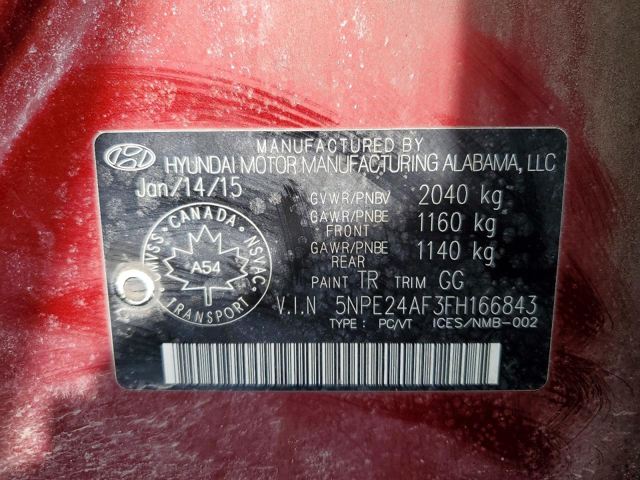 2015 Hyundai Sonata Se Red vin: 5NPE24AF3FH166843