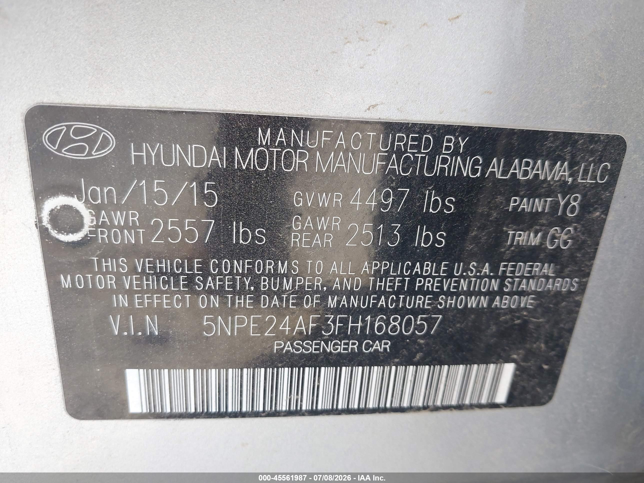 2015 Hyundai Sonata Se Silver vin: 5NPE24AF3FH168057