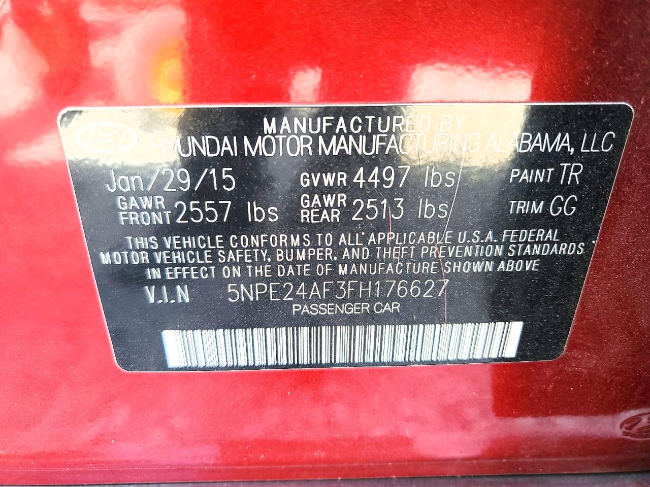 2015 Hyundai Sonata Se Red vin: 5NPE24AF3FH176627