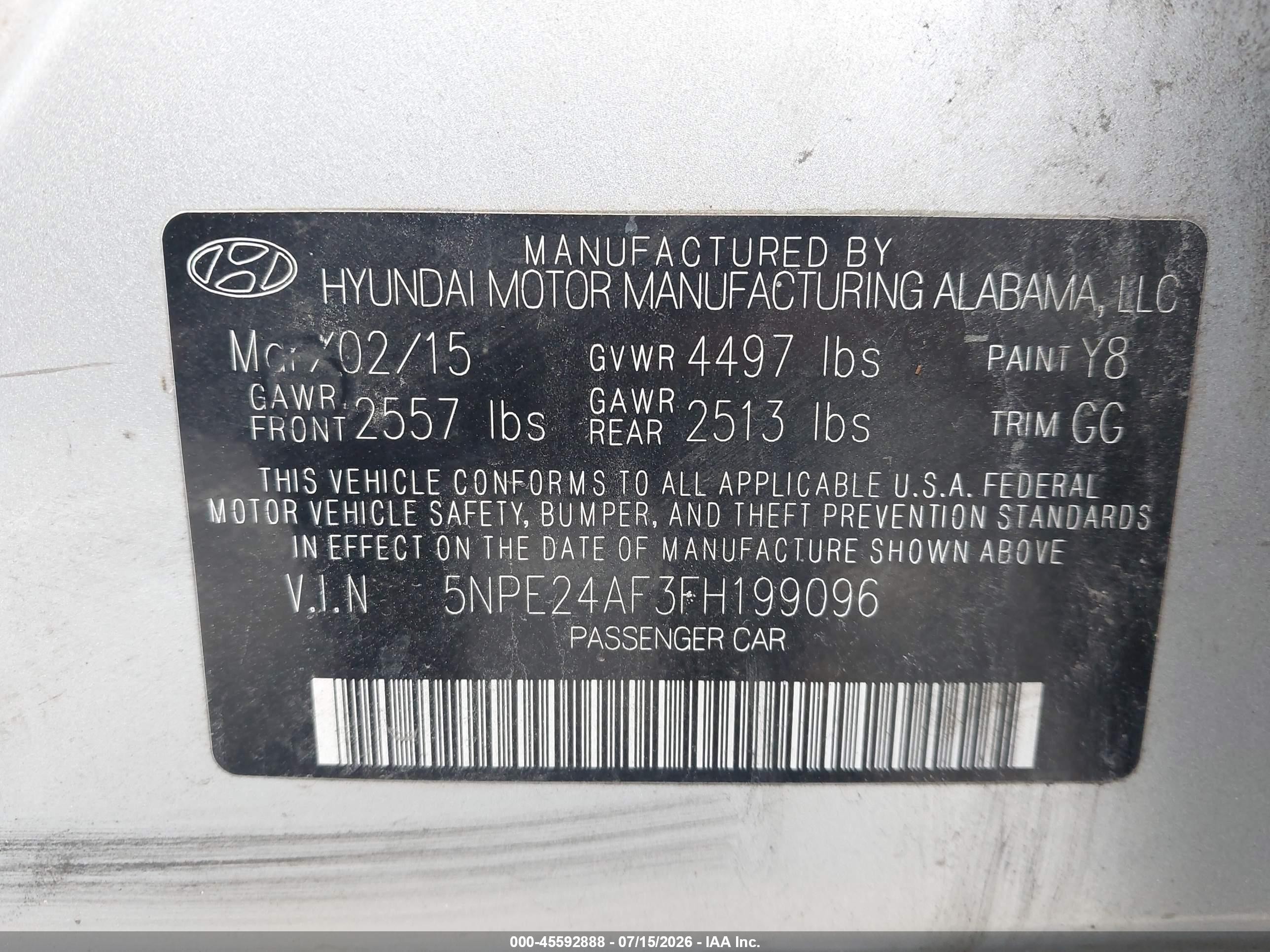 2015 Hyundai Sonata Se Gray vin: 5NPE24AF3FH199096