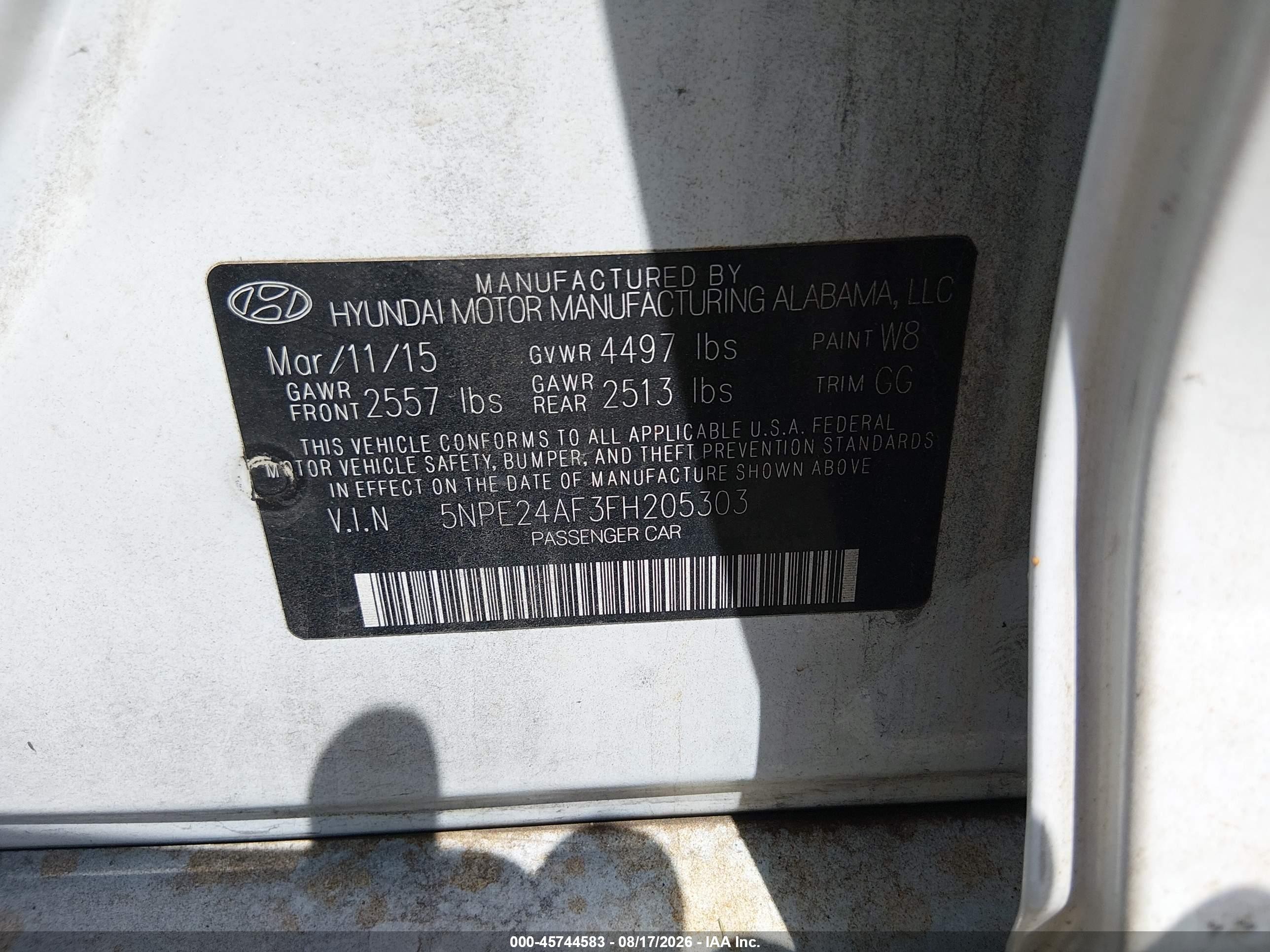 2015 Hyundai Sonata Se White vin: 5NPE24AF3FH205303