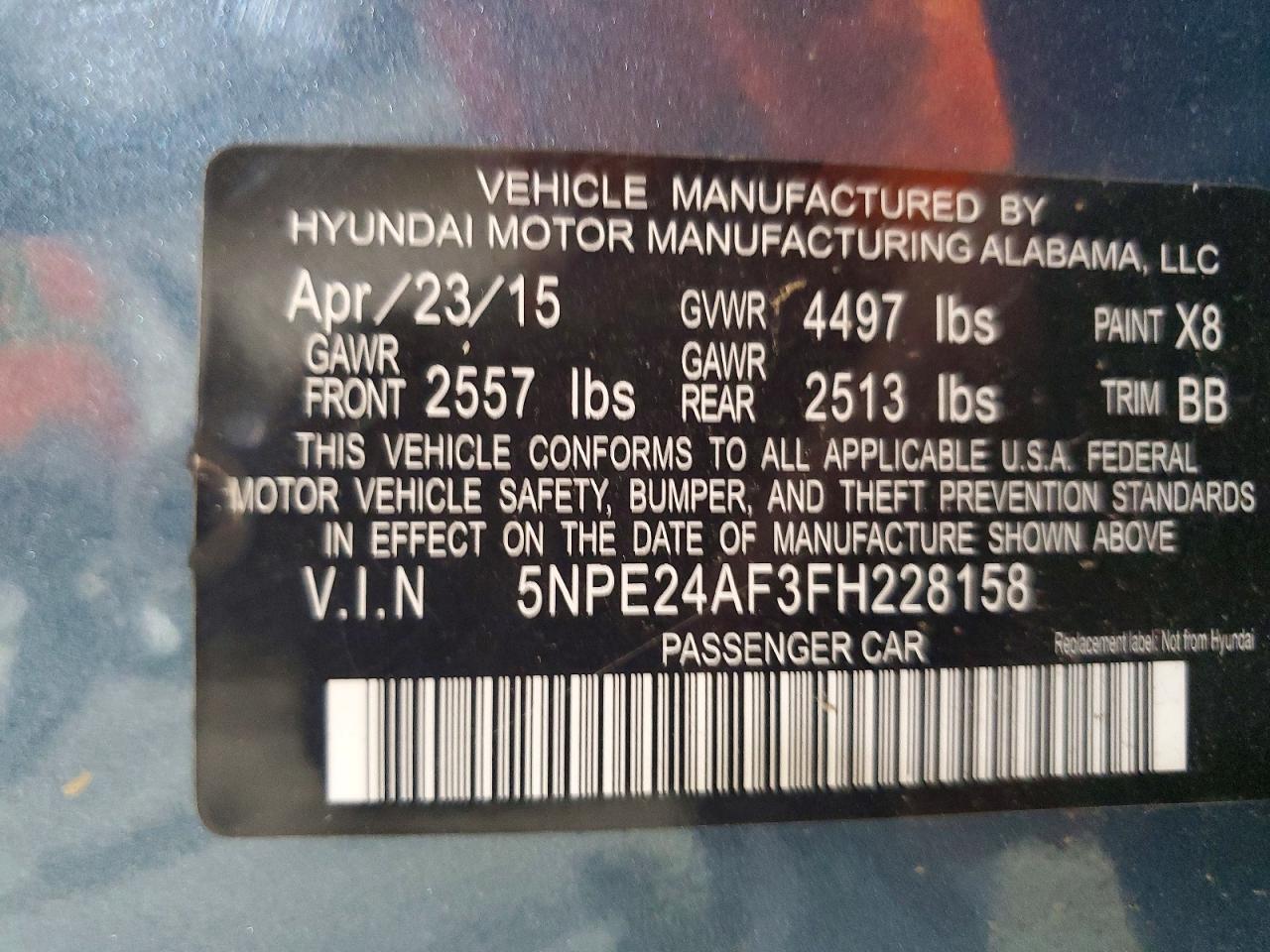 2015 Hyundai Sonata Se Blue vin: 5NPE24AF3FH228158