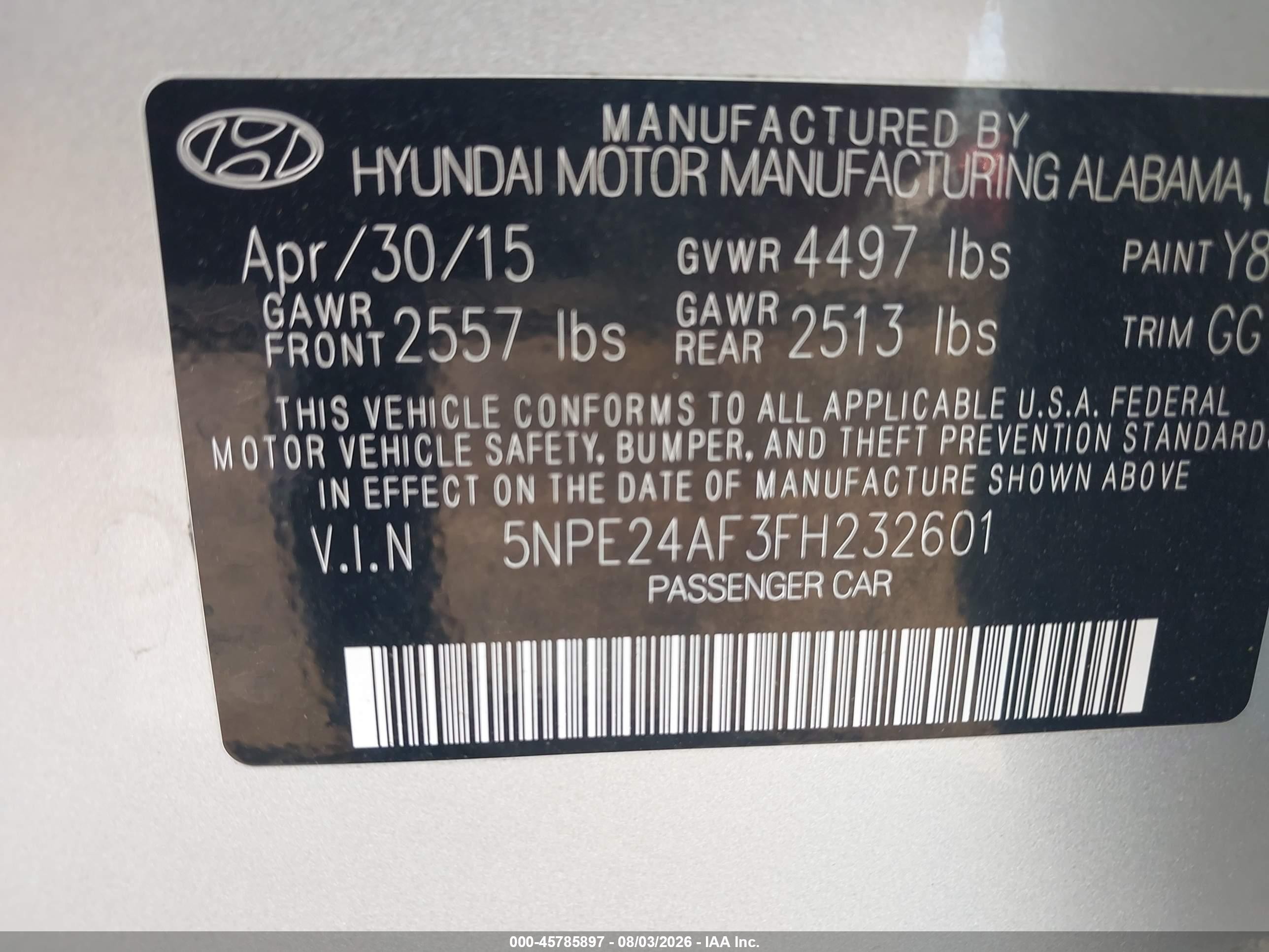 2015 Hyundai Sonata Se Silver vin: 5NPE24AF3FH232601