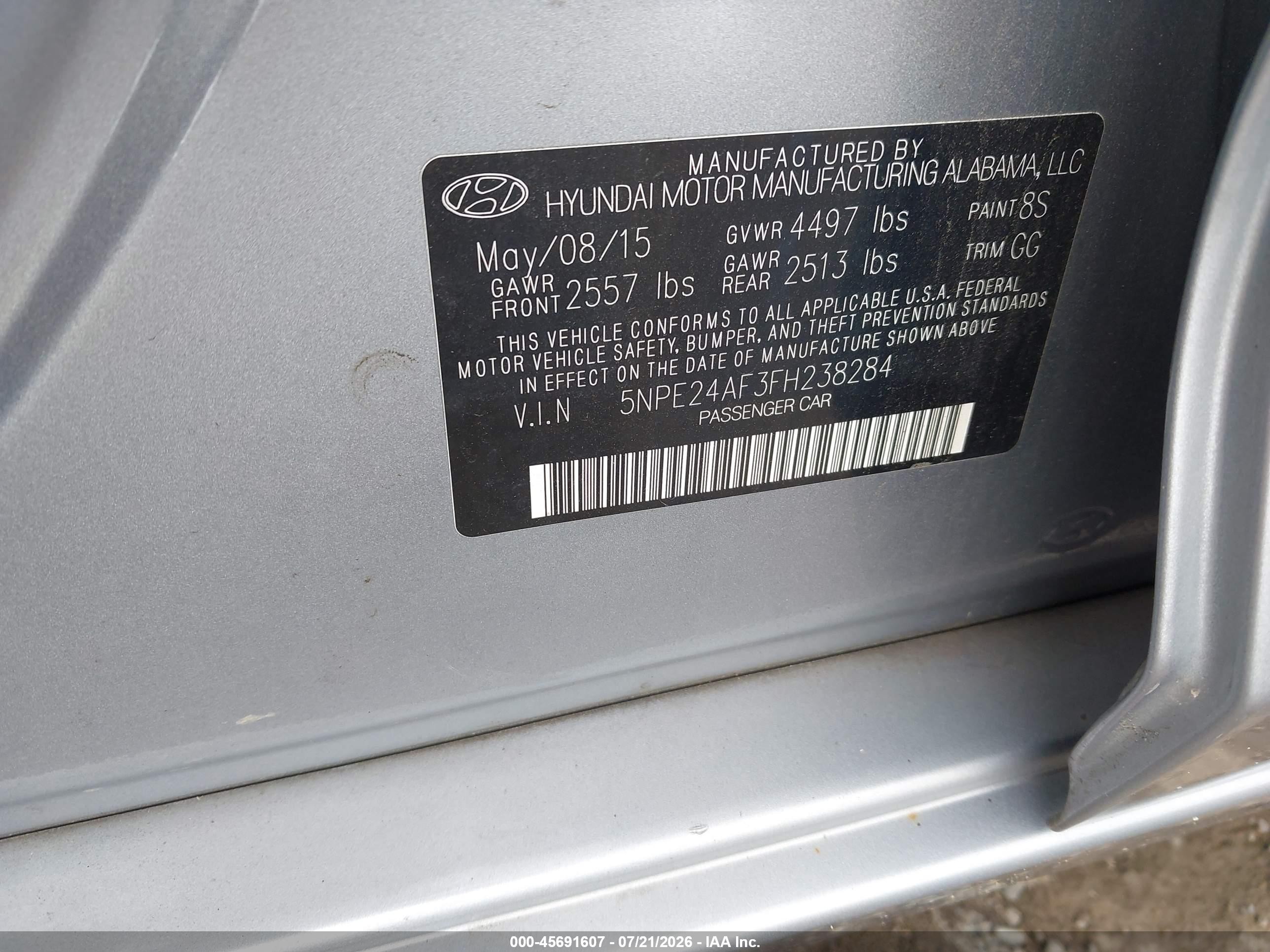 2015 Hyundai Sonata Se Silver vin: 5NPE24AF3FH238284