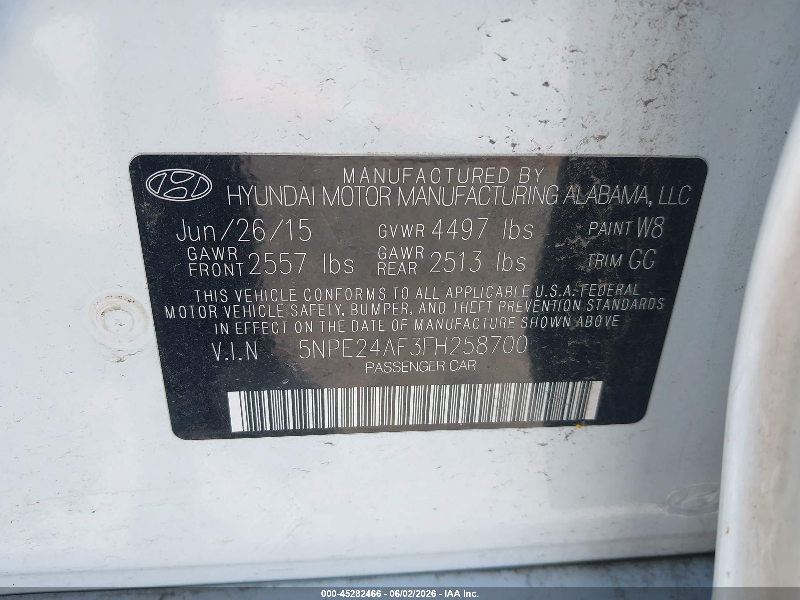 2015 Hyundai Sonata Se White vin: 5NPE24AF3FH258700