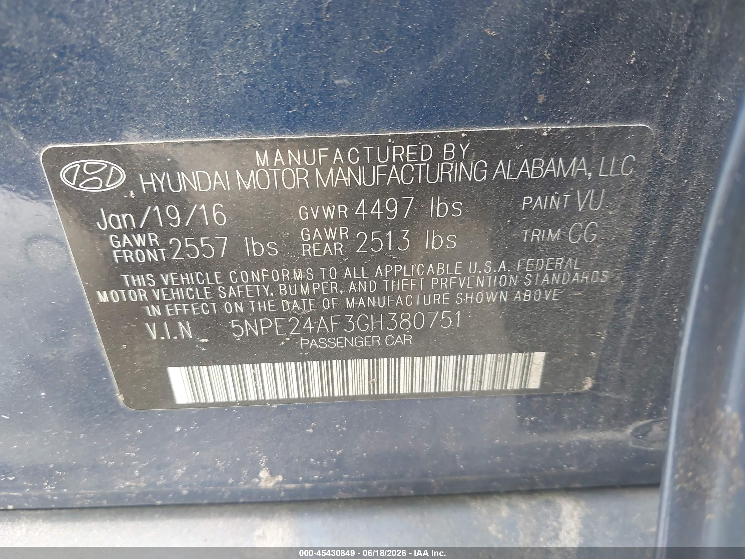 2016 Hyundai Sonata Se Blue vin: 5NPE24AF3GH380751