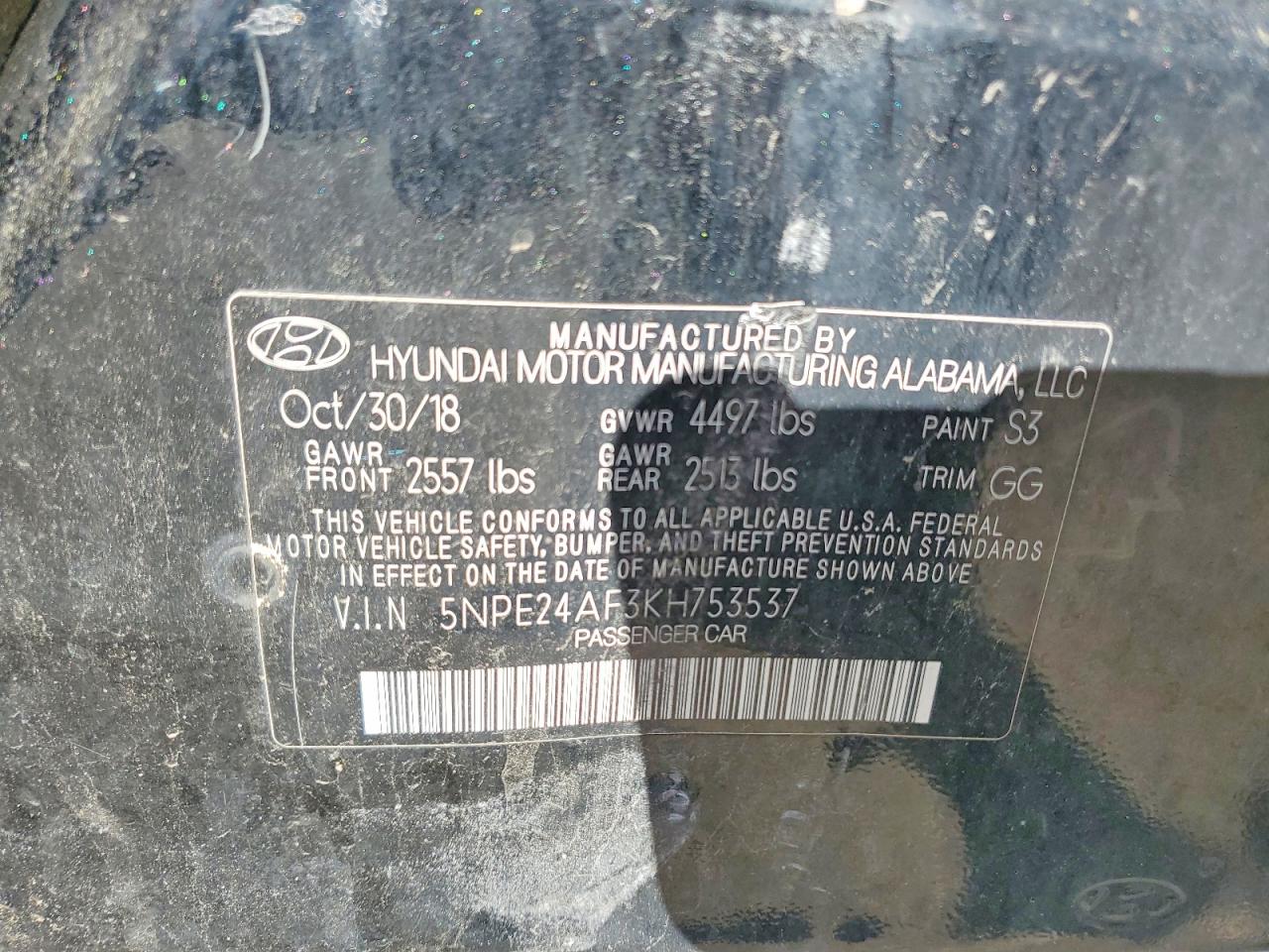 2019 Hyundai Sonata Se Черный vin: 5NPE24AF3KH753537
