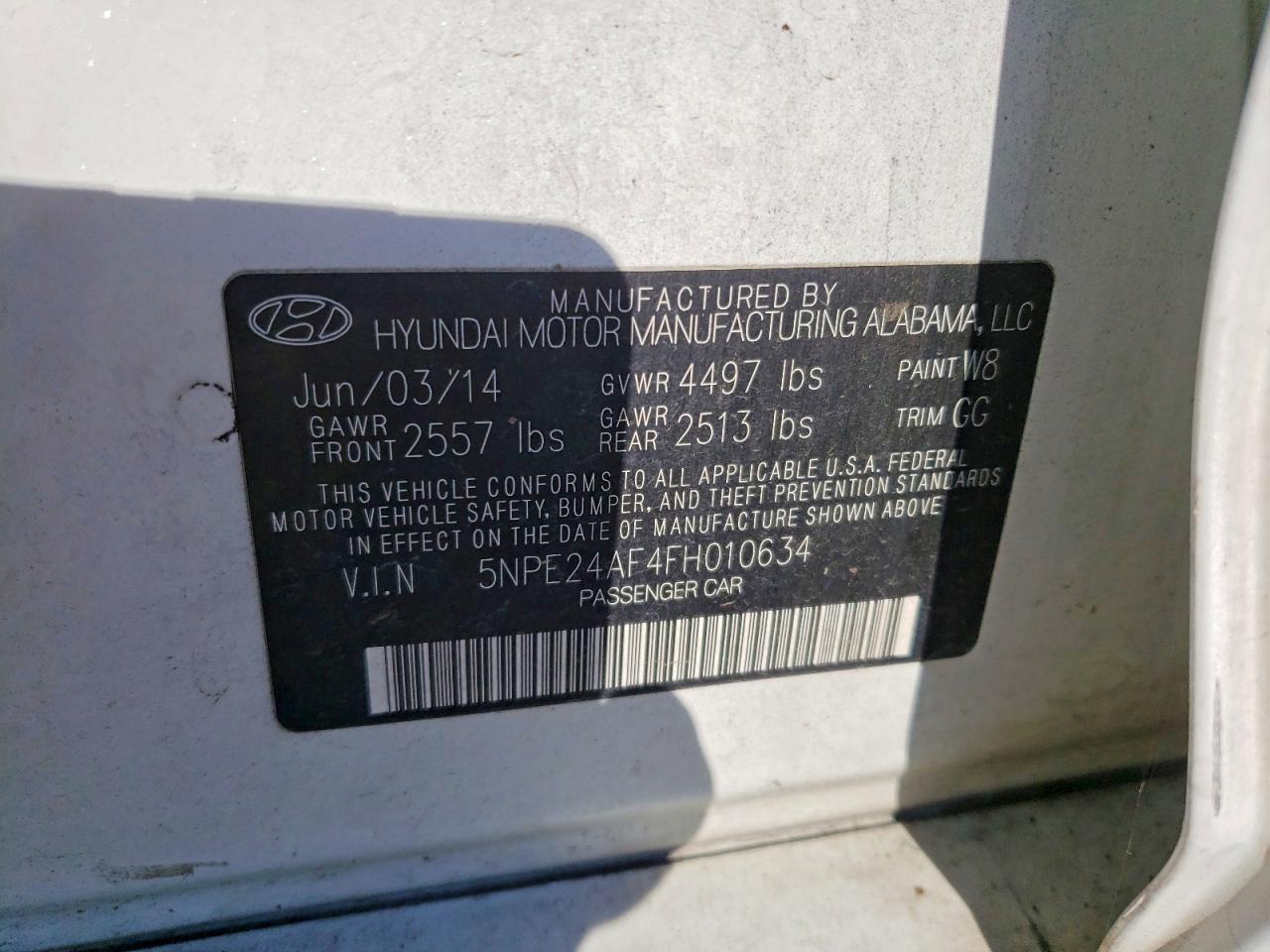 2015 Hyundai Sonata Se White vin: 5NPE24AF4FH010634