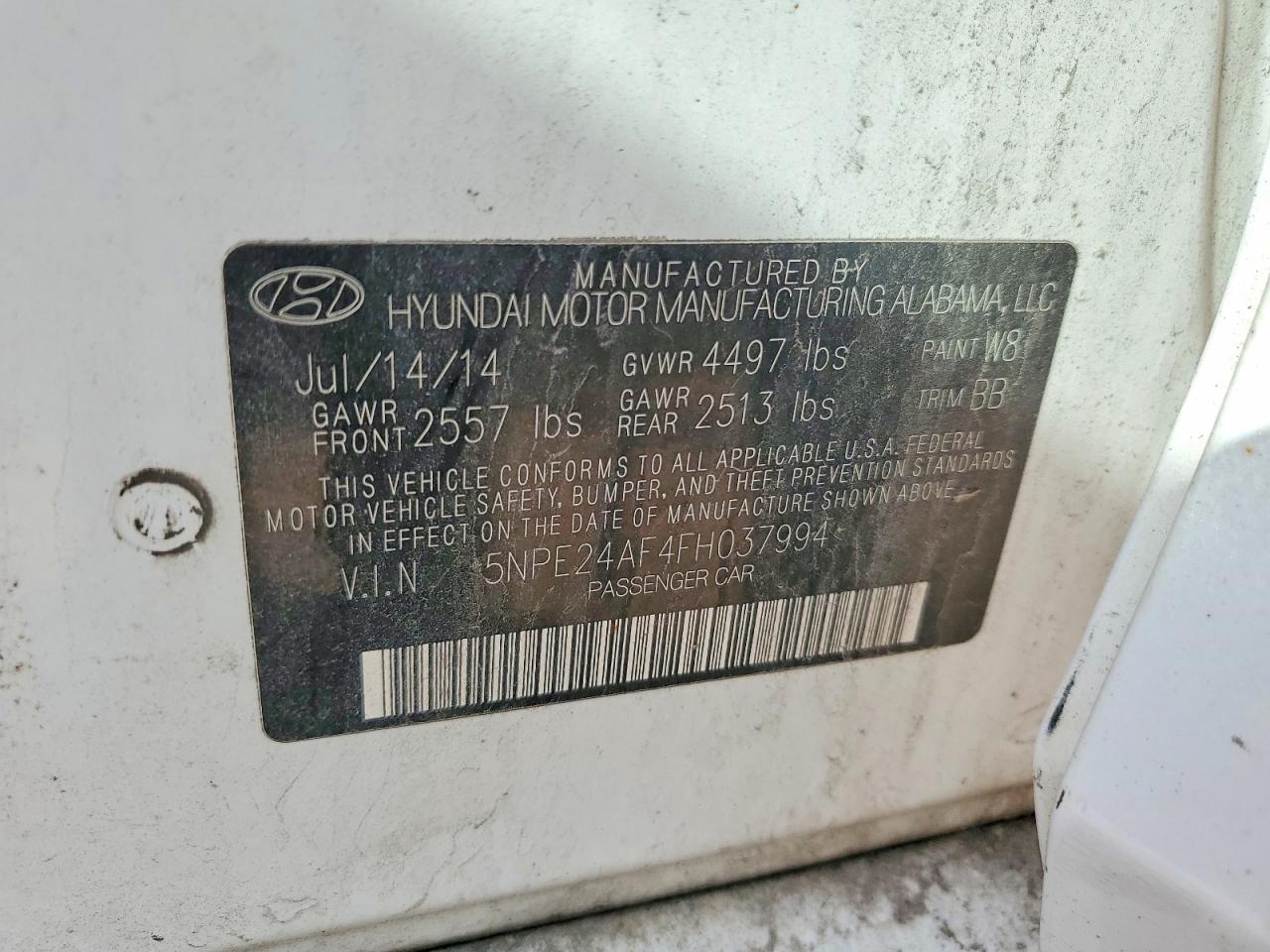 2015 Hyundai Sonata Se White vin: 5NPE24AF4FH037994