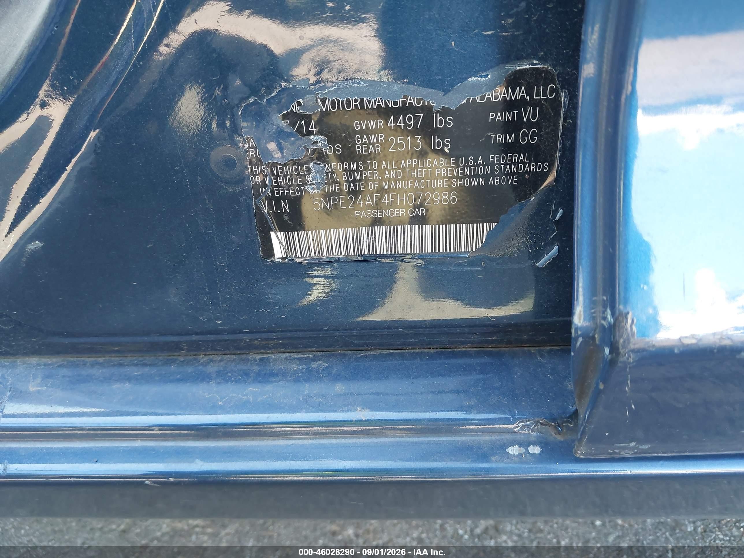 2015 Hyundai Sonata Se Blue vin: 5NPE24AF4FH072986