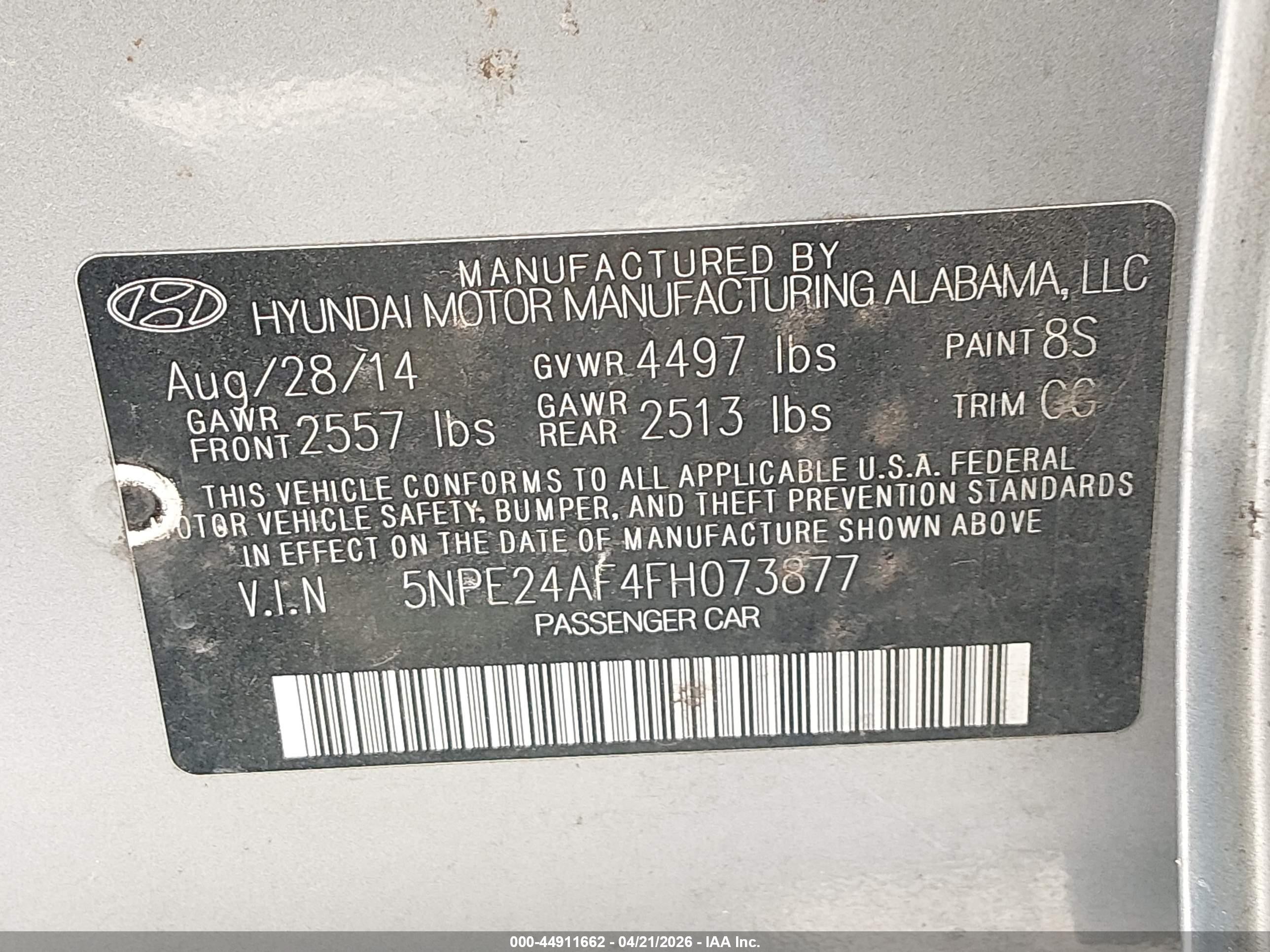 2015 Hyundai Sonata Se Silver vin: 5NPE24AF4FH073877
