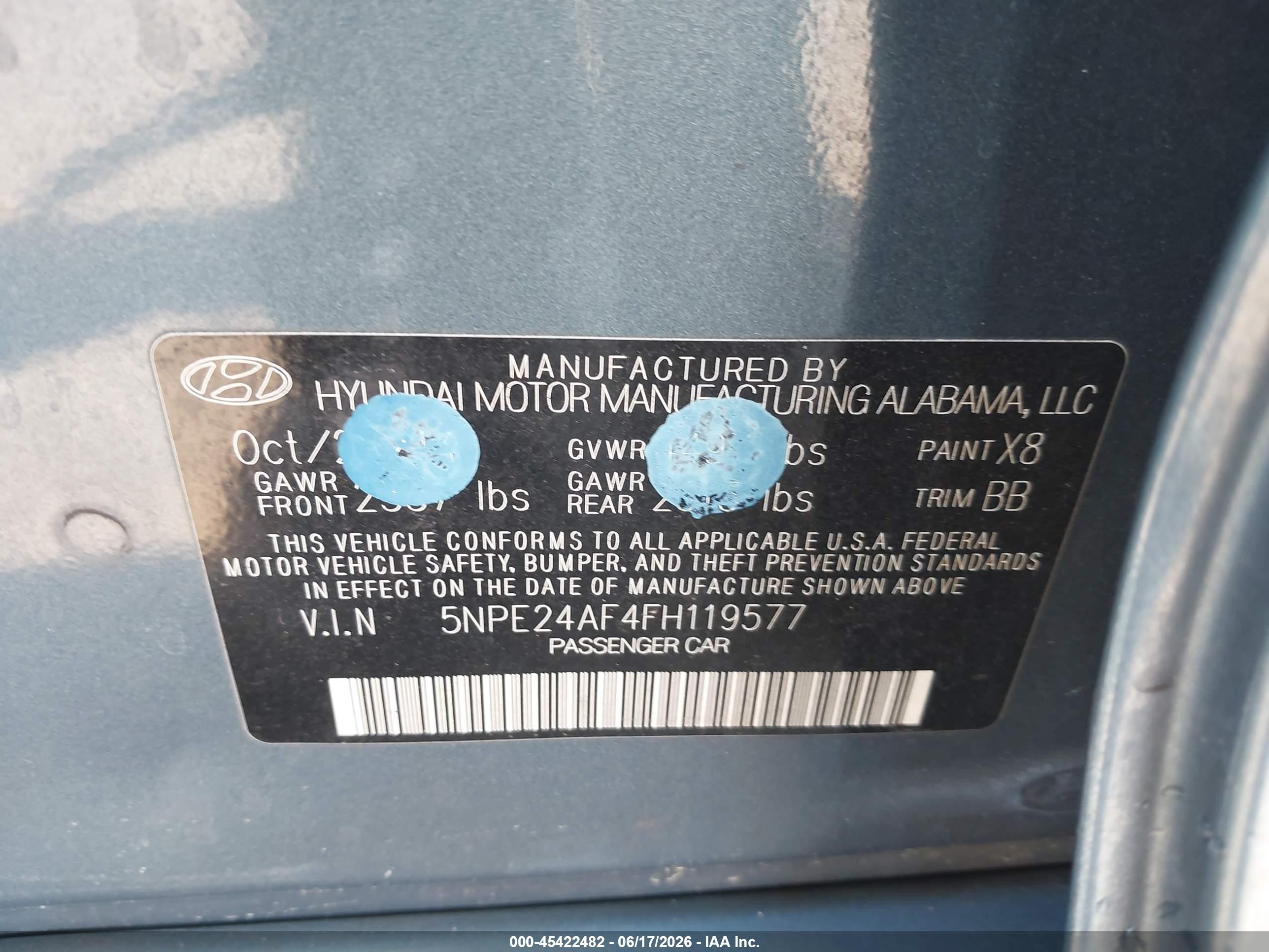 2015 Hyundai Sonata Se Blue vin: 5NPE24AF4FH119577