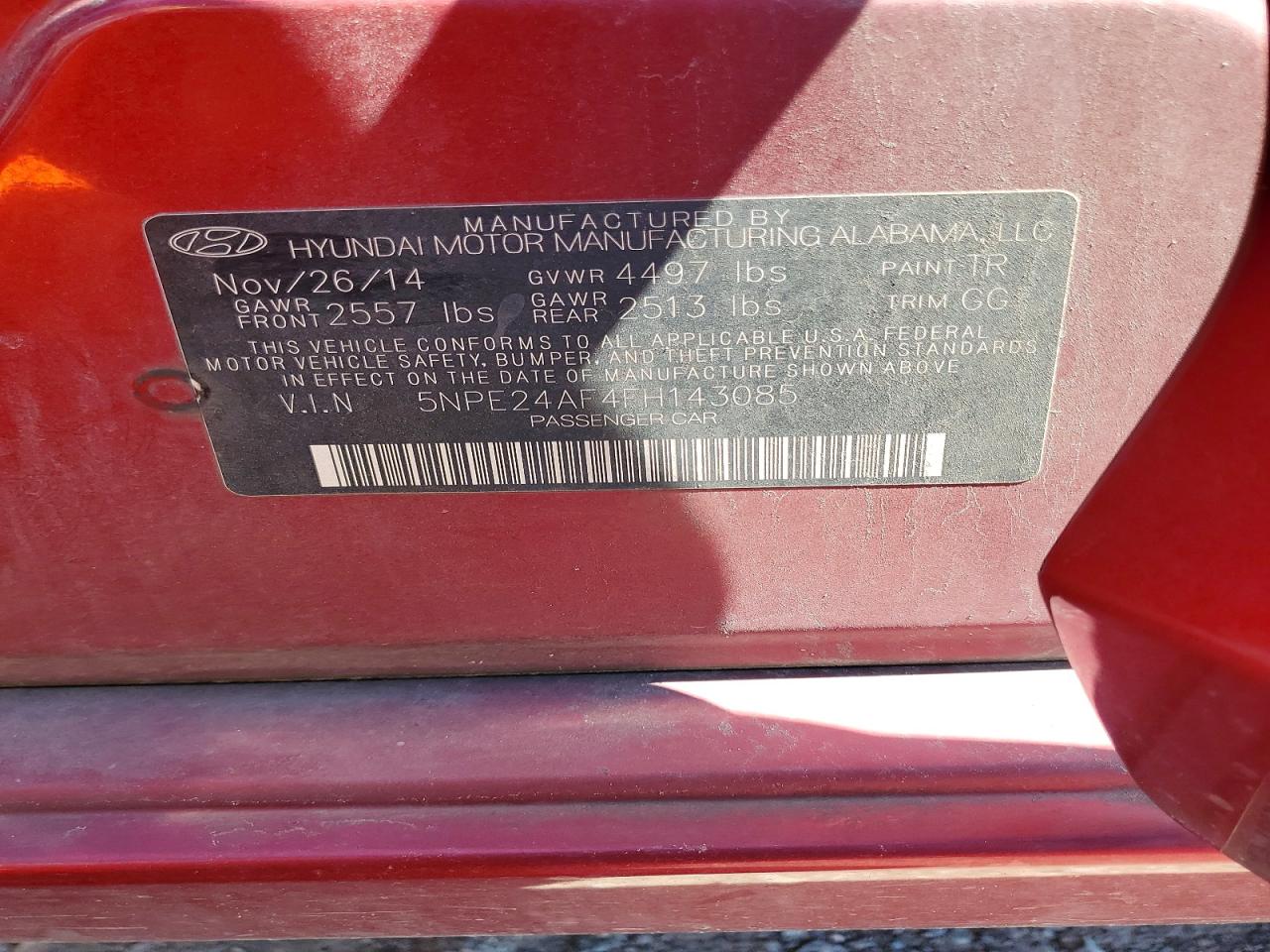 2015 Hyundai Sonata Se Burgundy vin: 5NPE24AF4FH143085
