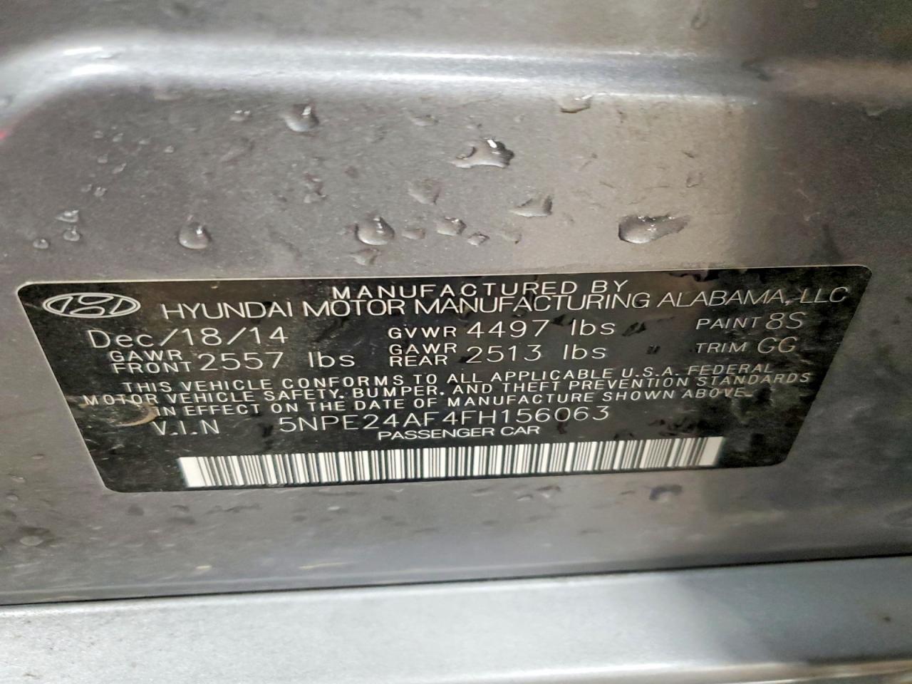 2015 Hyundai Sonata Se Gray vin: 5NPE24AF4FH156063