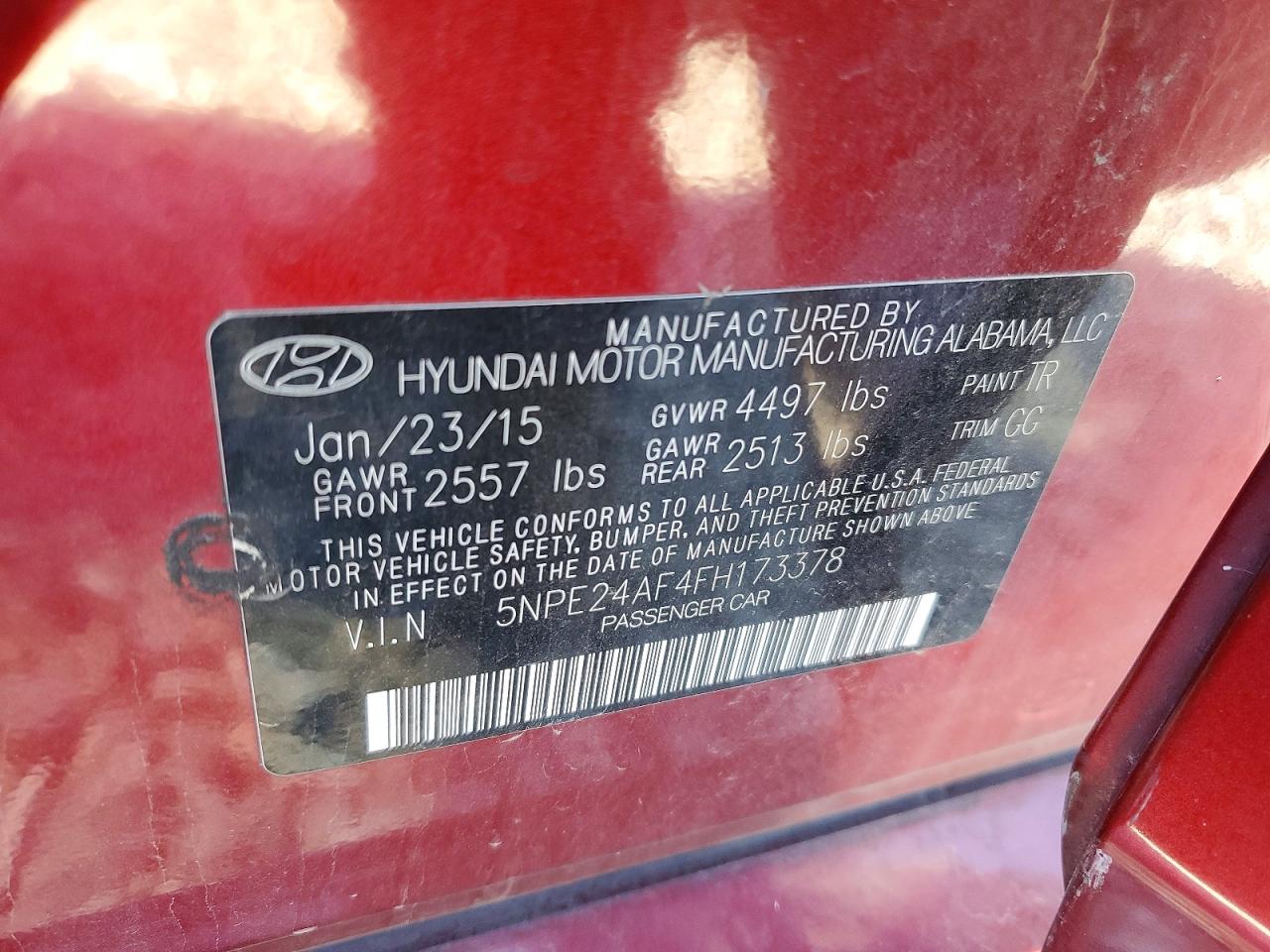 2015 Hyundai Sonata Se Burgundy vin: 5NPE24AF4FH173378
