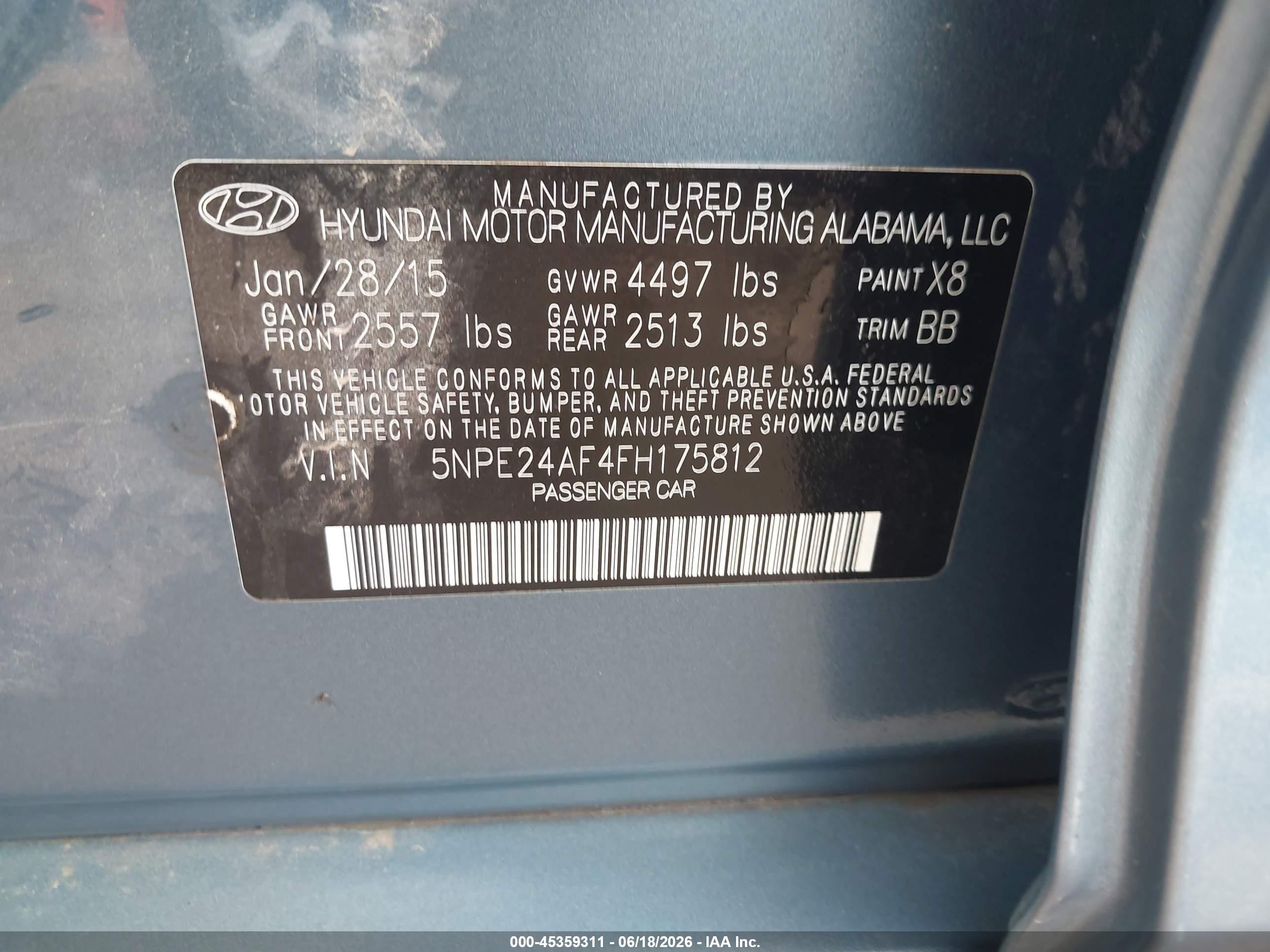 2015 Hyundai Sonata Se Blue vin: 5NPE24AF4FH175812