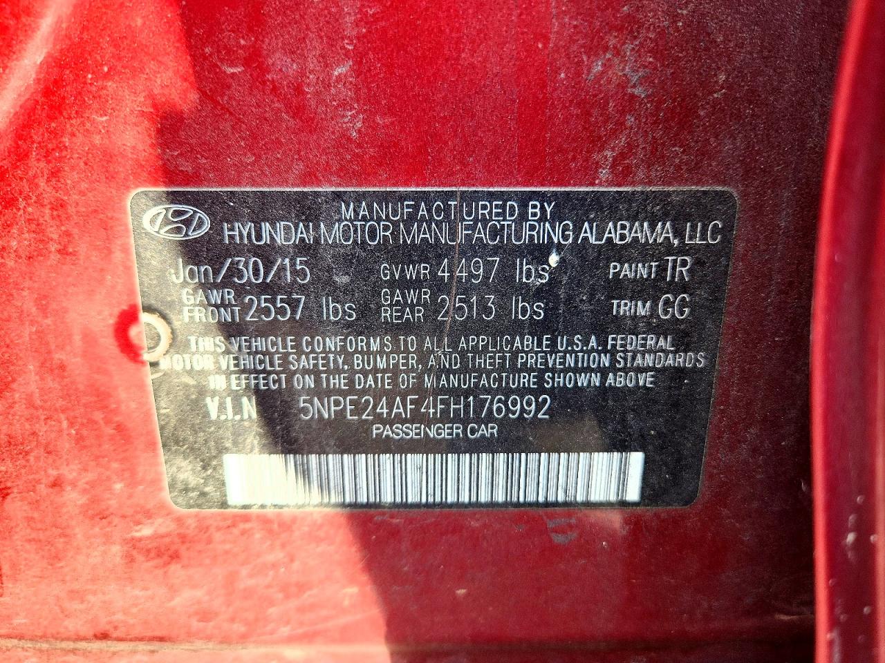 2015 Hyundai Sonata Se Red vin: 5NPE24AF4FH176992