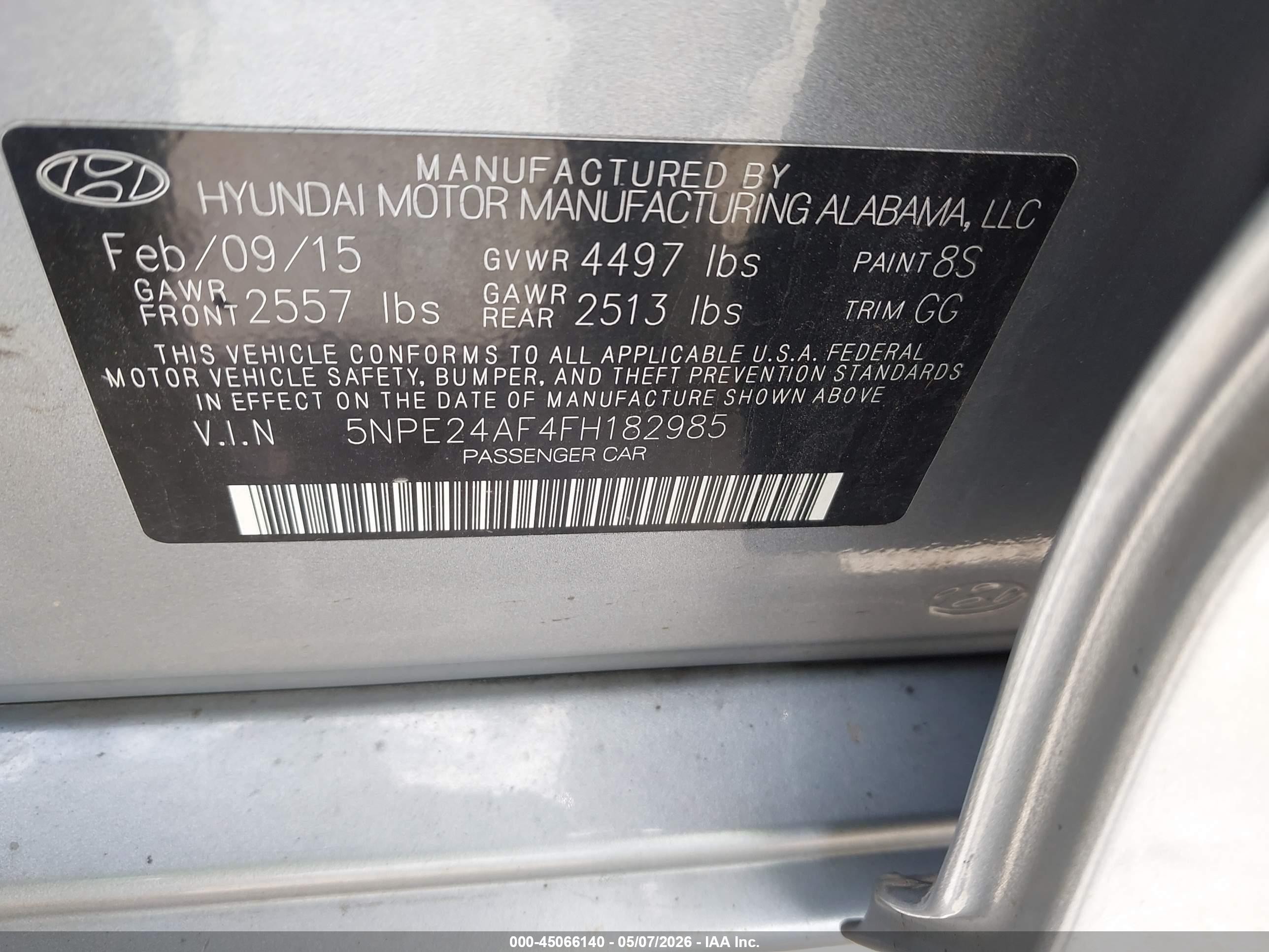 2015 Hyundai Sonata Se Gray vin: 5NPE24AF4FH182985