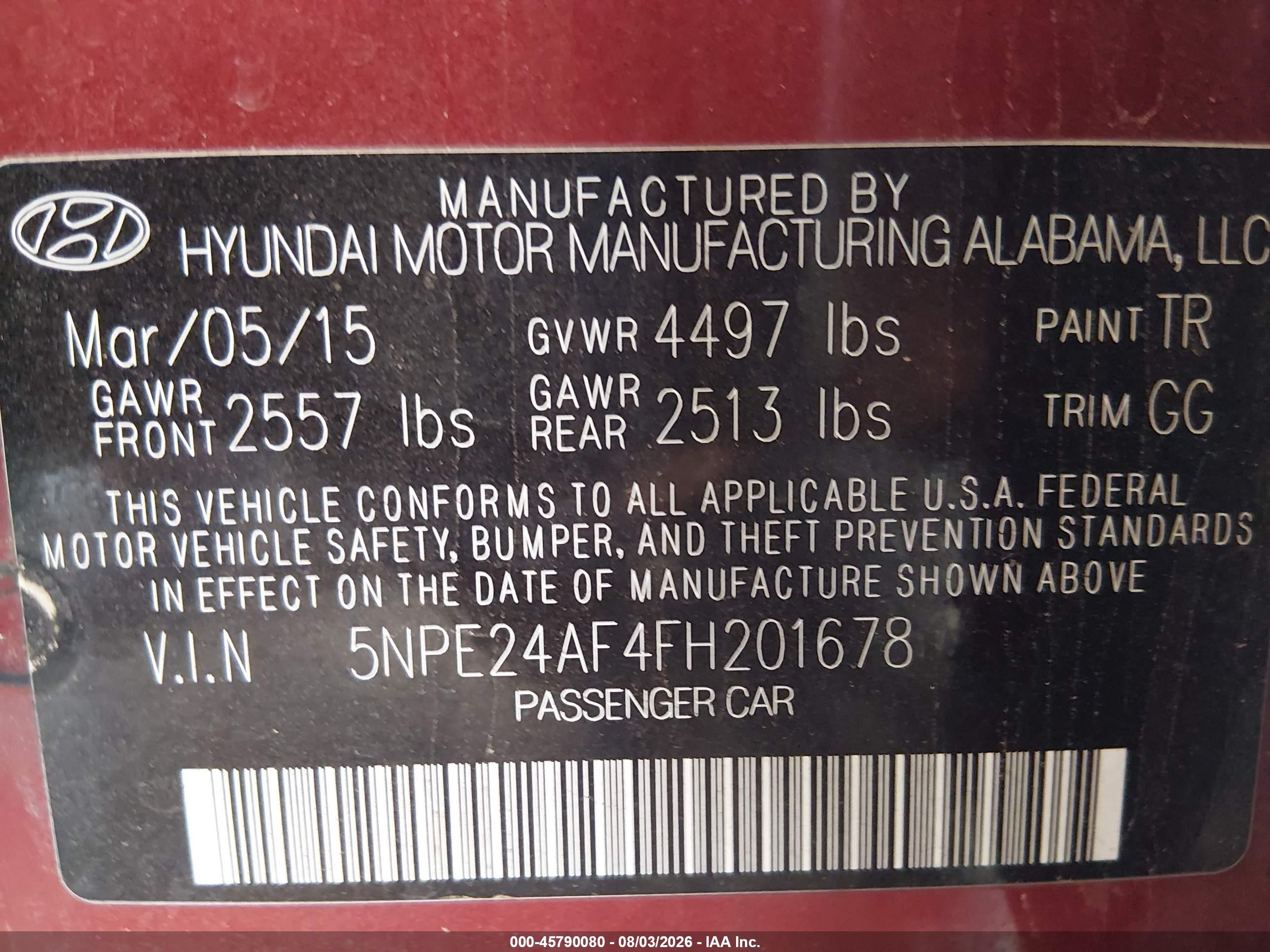 2015 Hyundai Sonata Se Burgundy vin: 5NPE24AF4FH201678