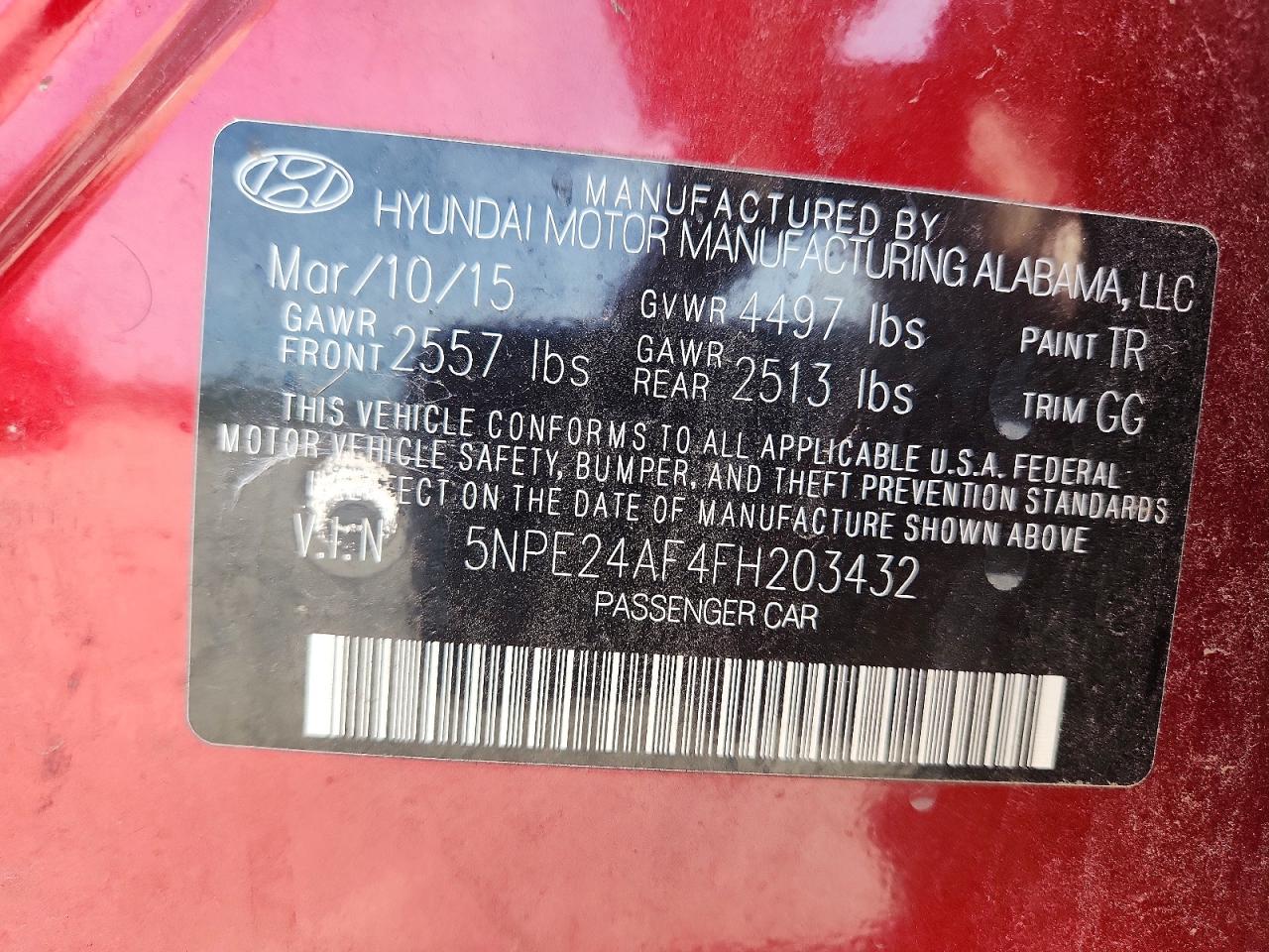 2015 Hyundai Sonata Se Red vin: 5NPE24AF4FH203432