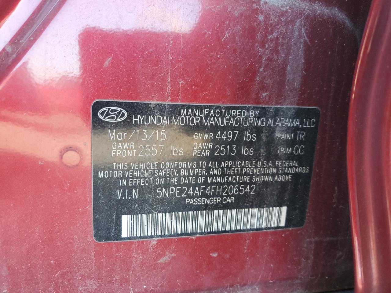 2015 Hyundai Sonata Se Red vin: 5NPE24AF4FH206542