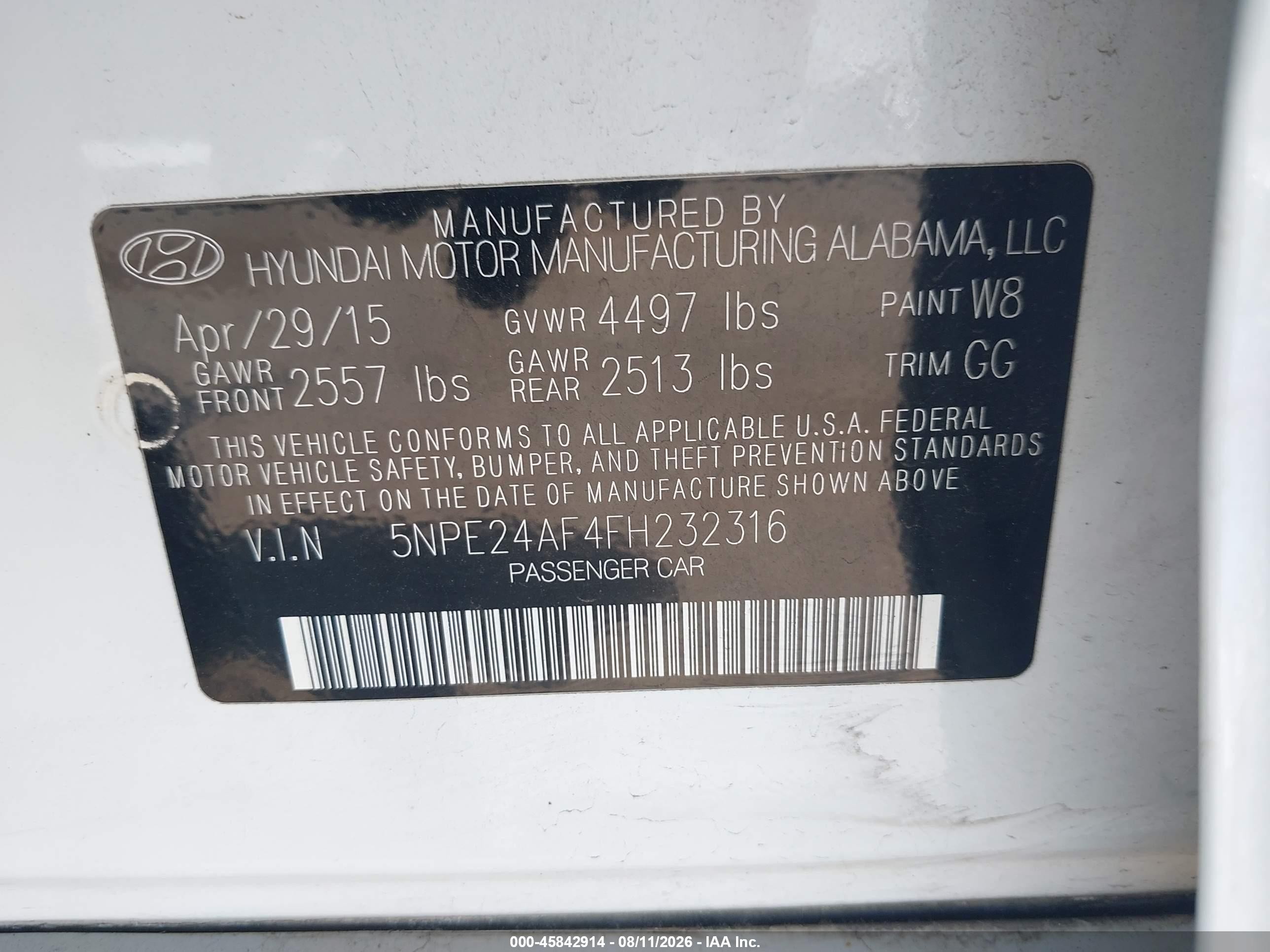 2015 Hyundai Sonata Se White vin: 5NPE24AF4FH232316