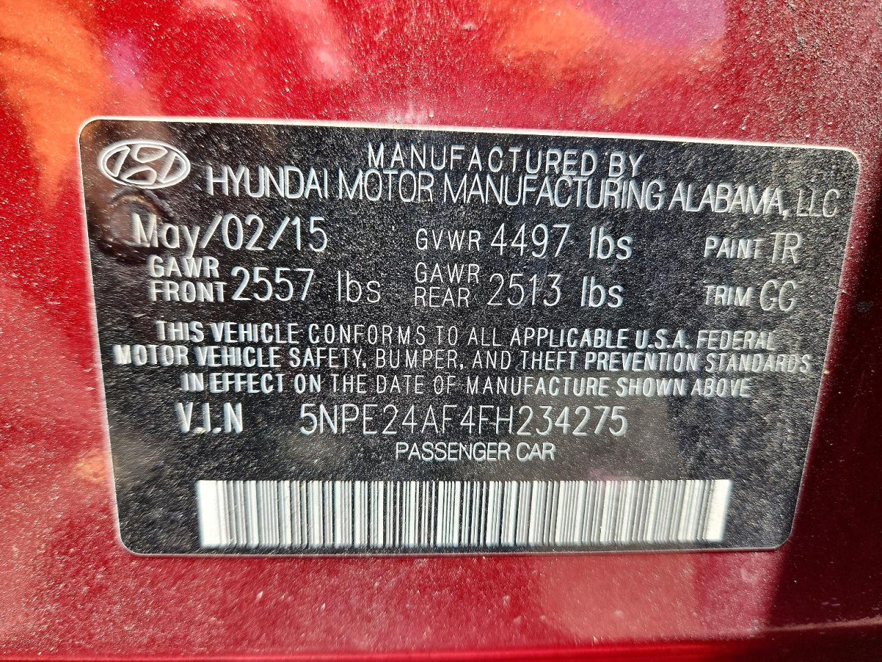 2015 Hyundai Sonata Se Red vin: 5NPE24AF4FH234275