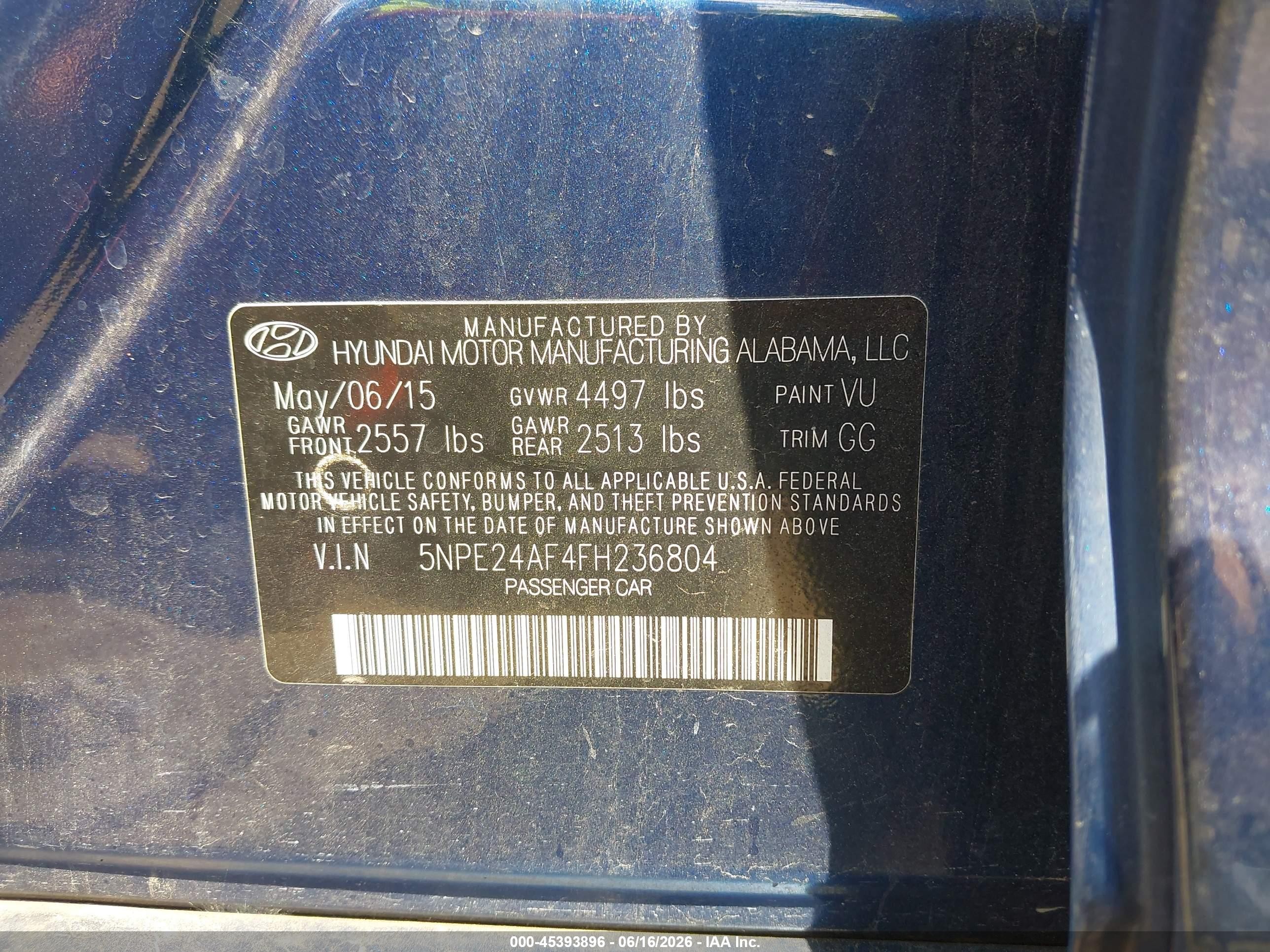 2015 Hyundai Sonata Se Blue vin: 5NPE24AF4FH236804