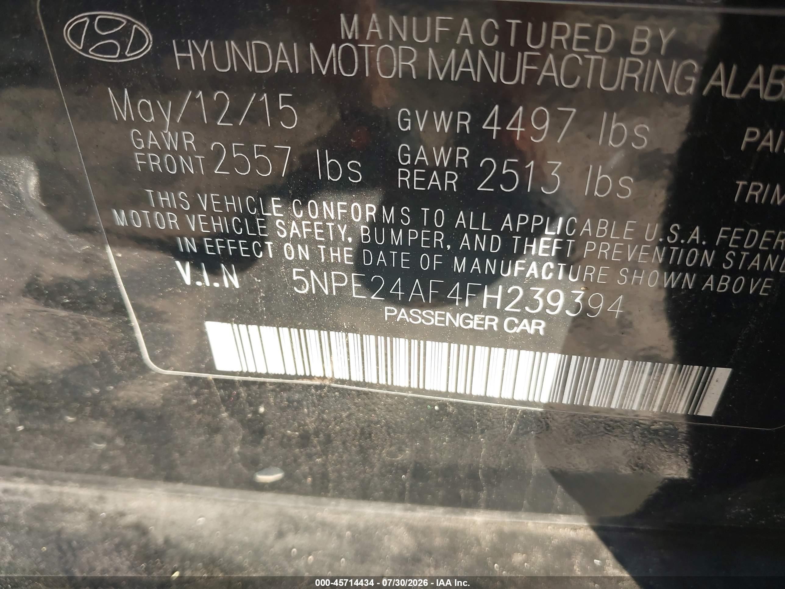 2015 Hyundai Sonata Se Black vin: 5NPE24AF4FH239394