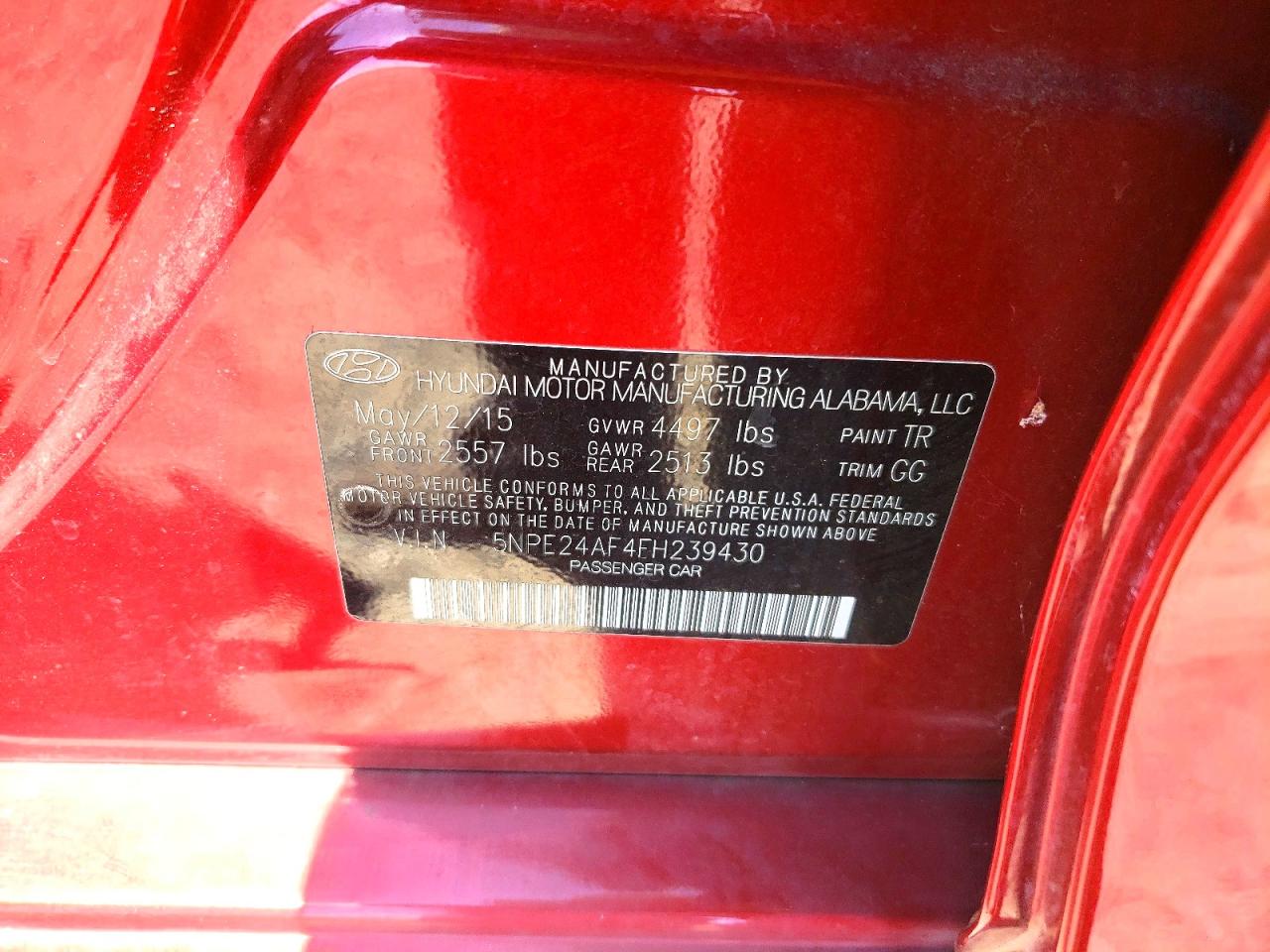2015 Hyundai Sonata Se Red vin: 5NPE24AF4FH239430