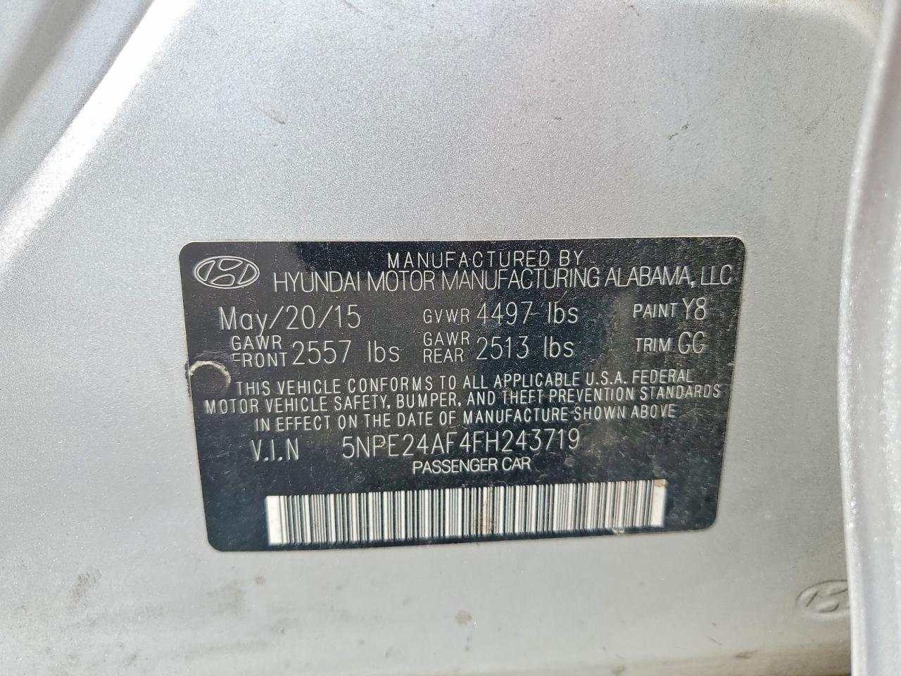2015 Hyundai Sonata Se Silver vin: 5NPE24AF4FH243719