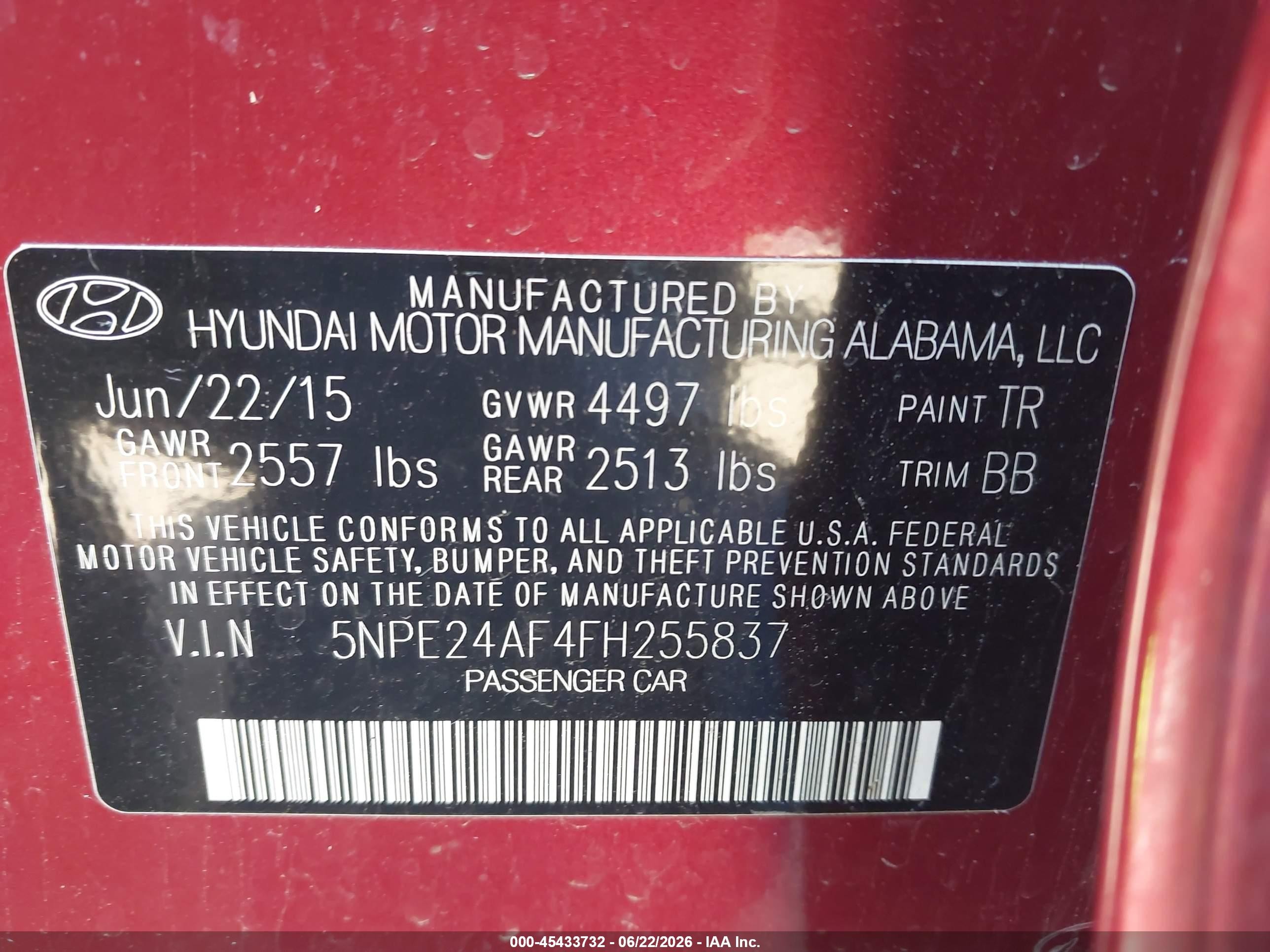2015 Hyundai Sonata Se Red vin: 5NPE24AF4FH255837