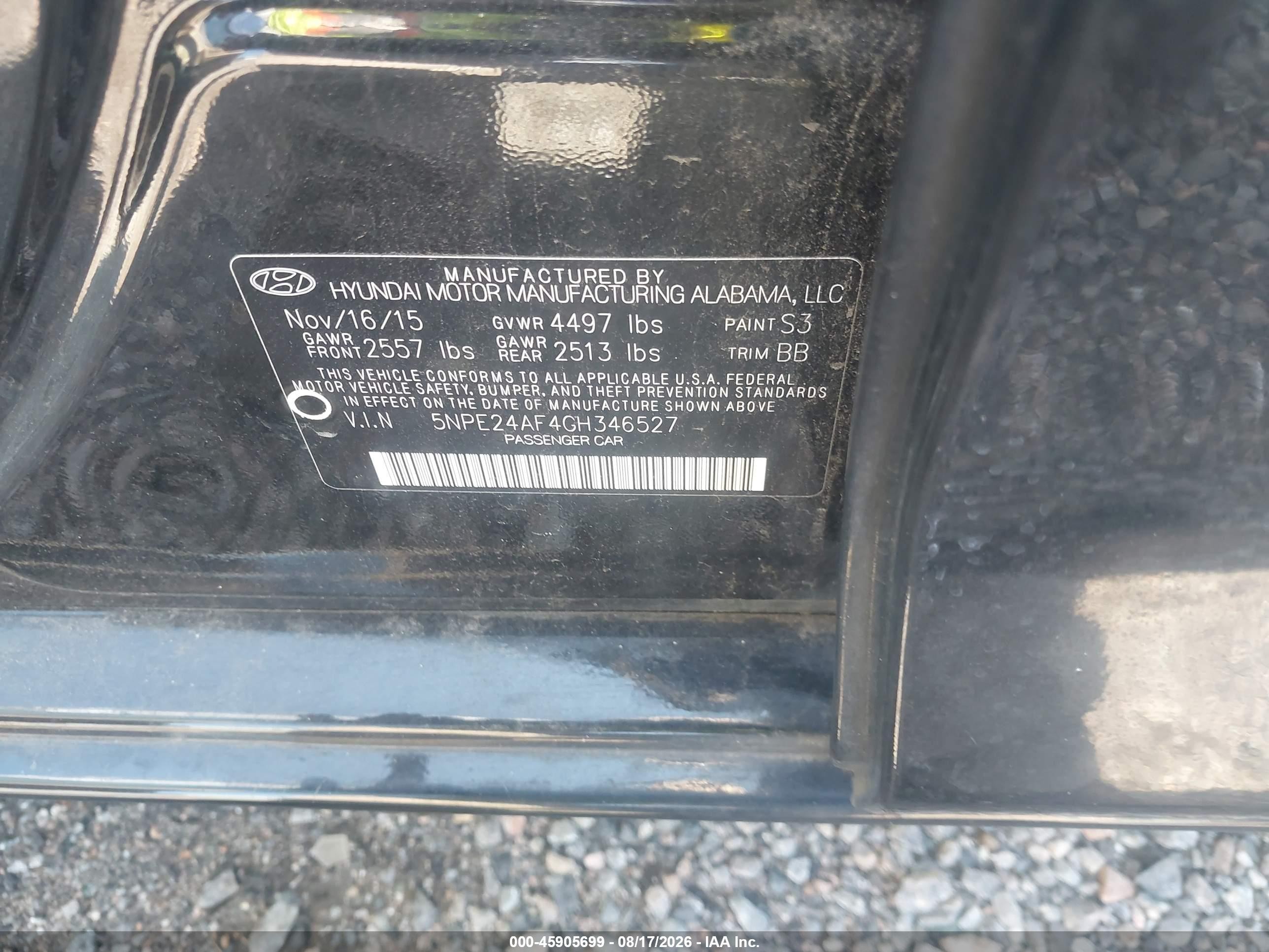 2016 Hyundai Sonata Se Black vin: 5NPE24AF4GH346527