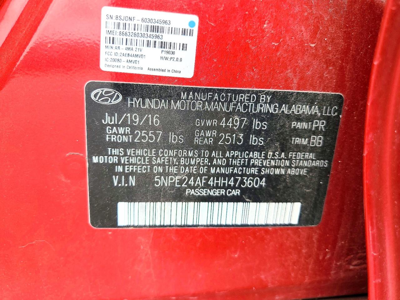 2017 Hyundai Sonata Se Burgundy vin: 5NPE24AF4HH473604