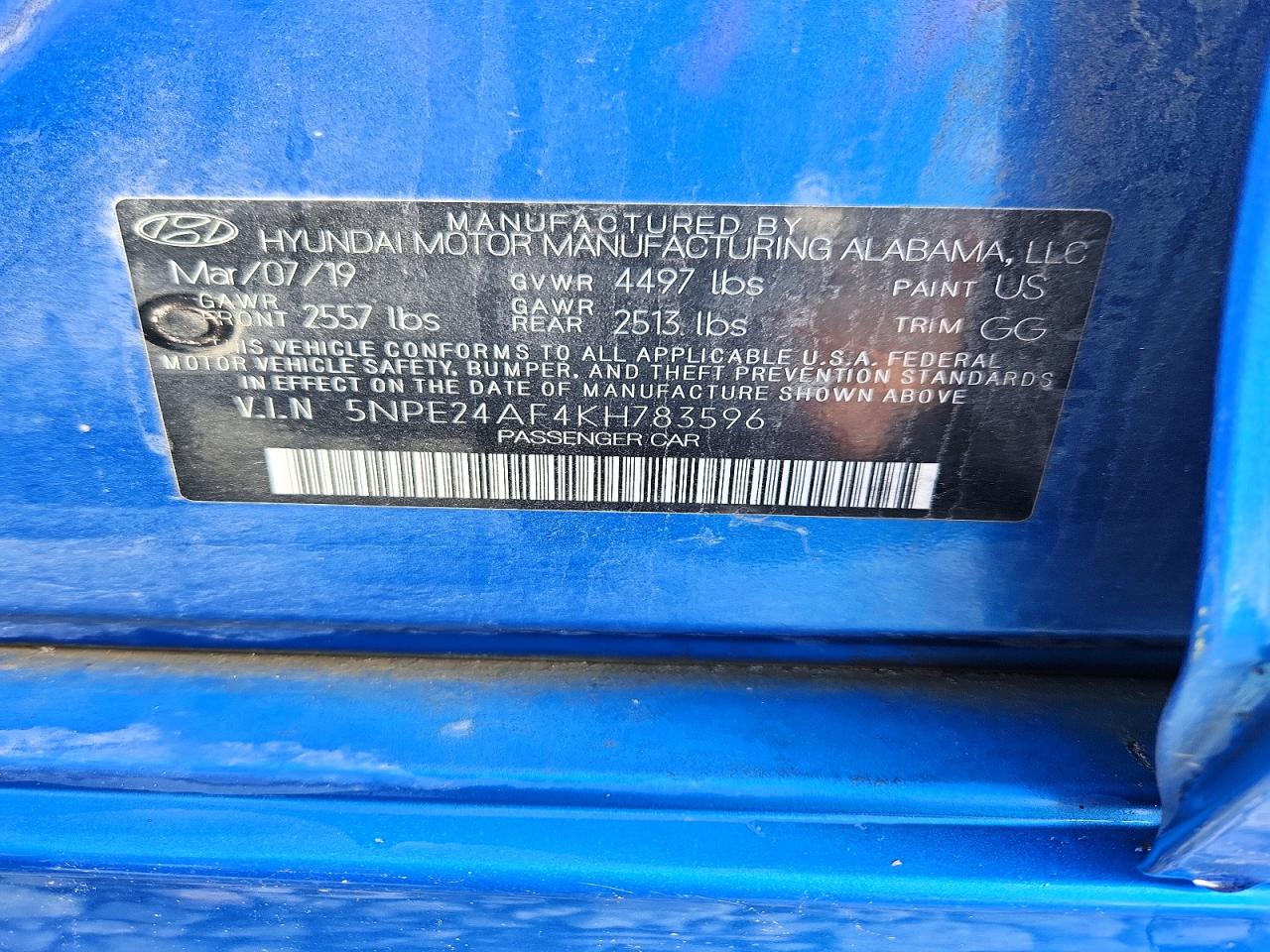 2019 Hyundai Sonata Se Blue vin: 5NPE24AF4KH783596