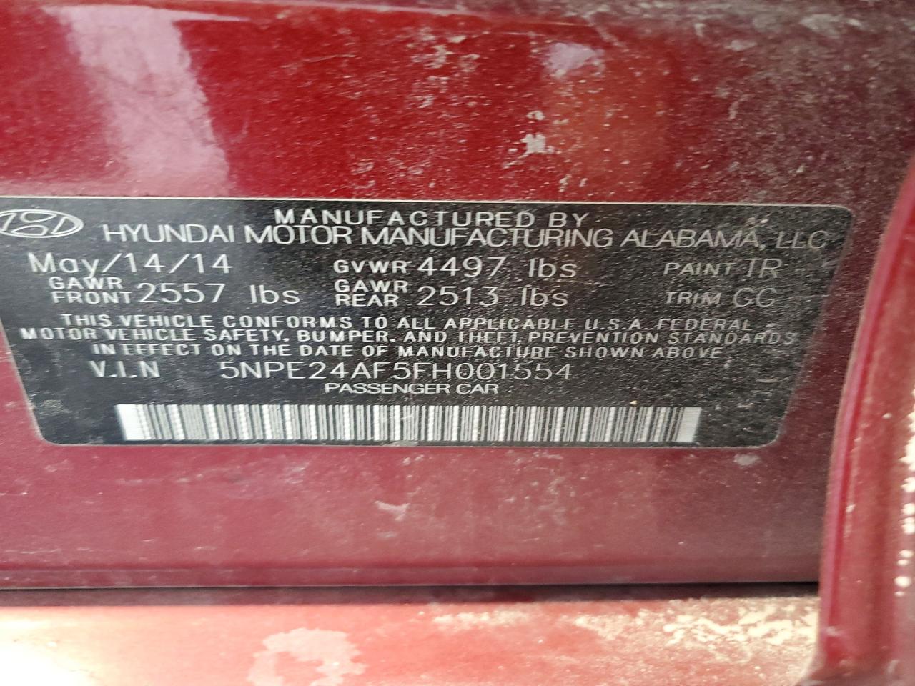 2015 Hyundai Sonata Red vin: 5NPE24AF5FH001554